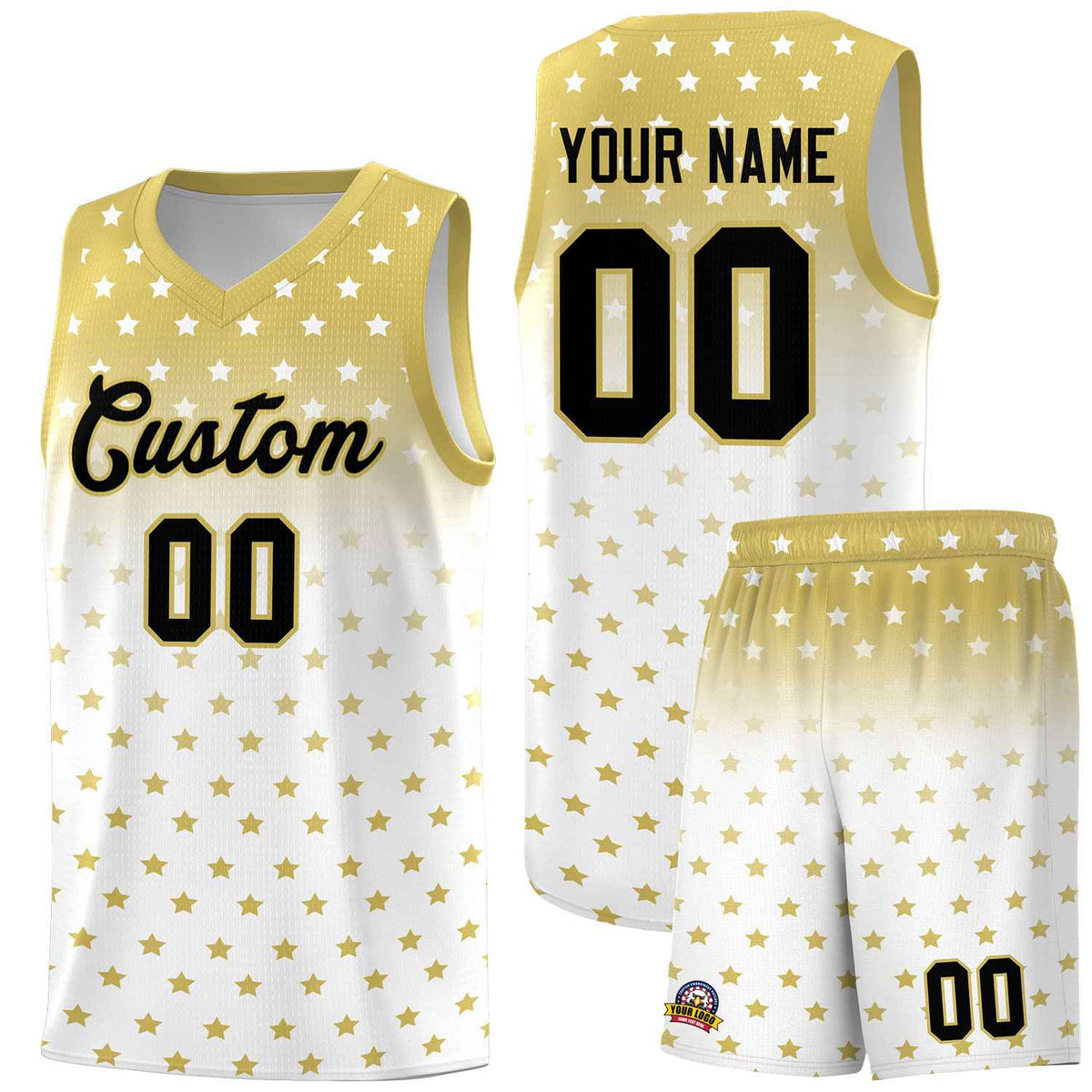 Custom Old Gold White Gradient Start Pattern Basketball Jersey Sets