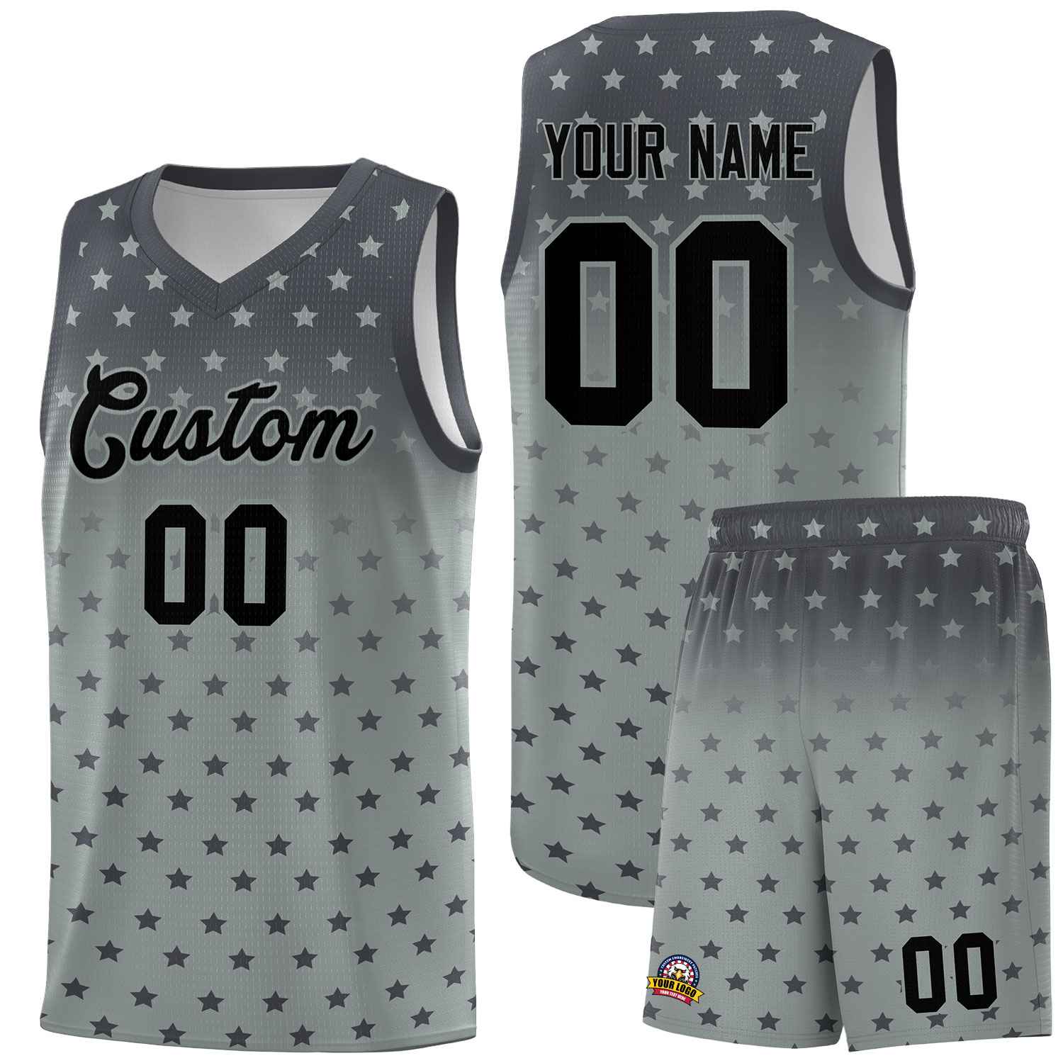 Custom Dark Gray Silver Gradient Start Pattern Basketball Jersey Sets