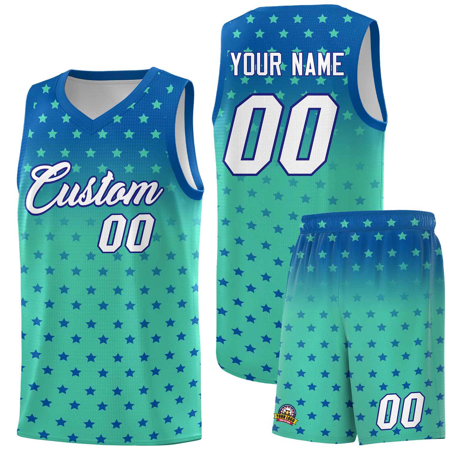 Custom Royal Bright Green Gradient Start Pattern Basketball Jersey Sets