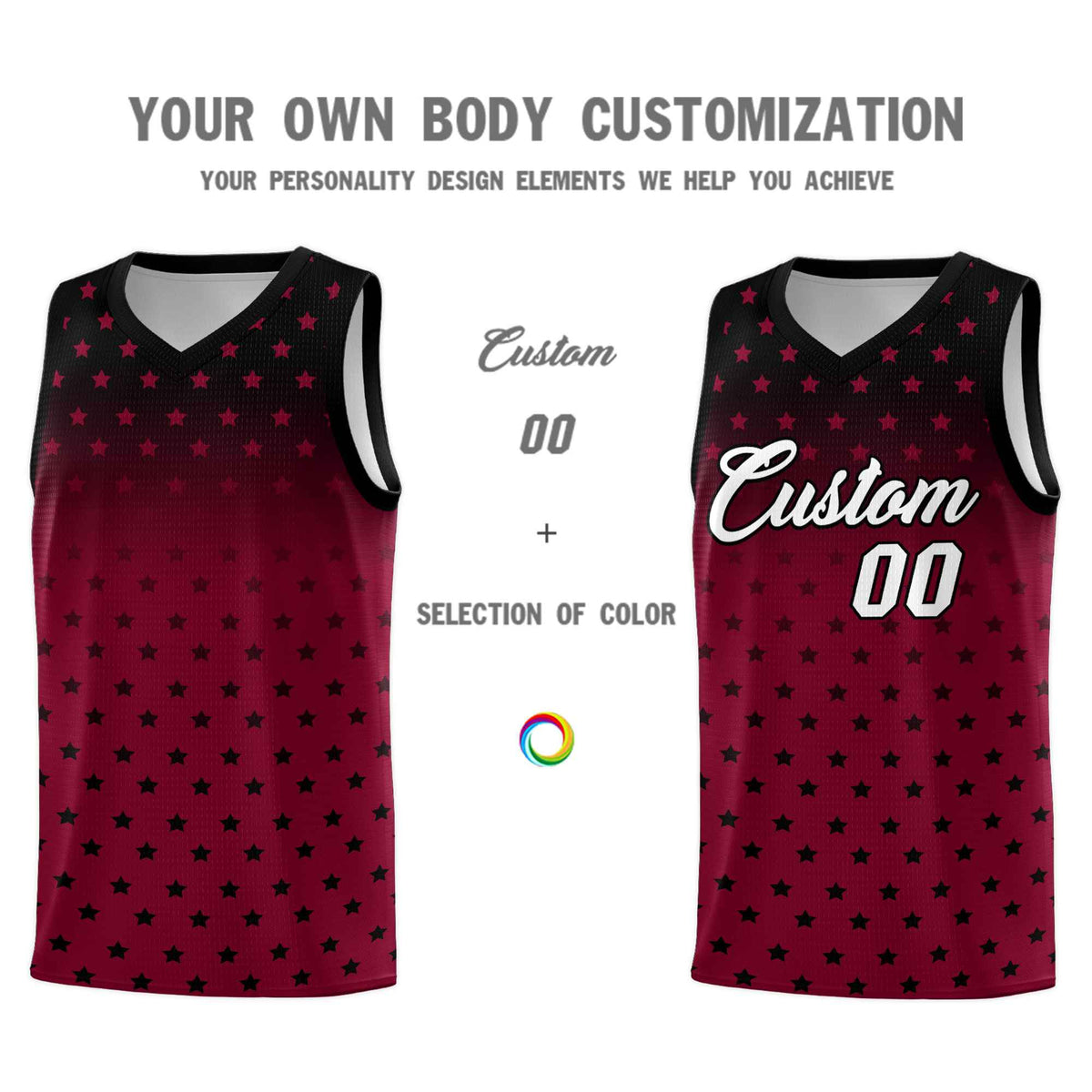 Custom Black Crimson Gradient Start Pattern Basketball Jersey Sets