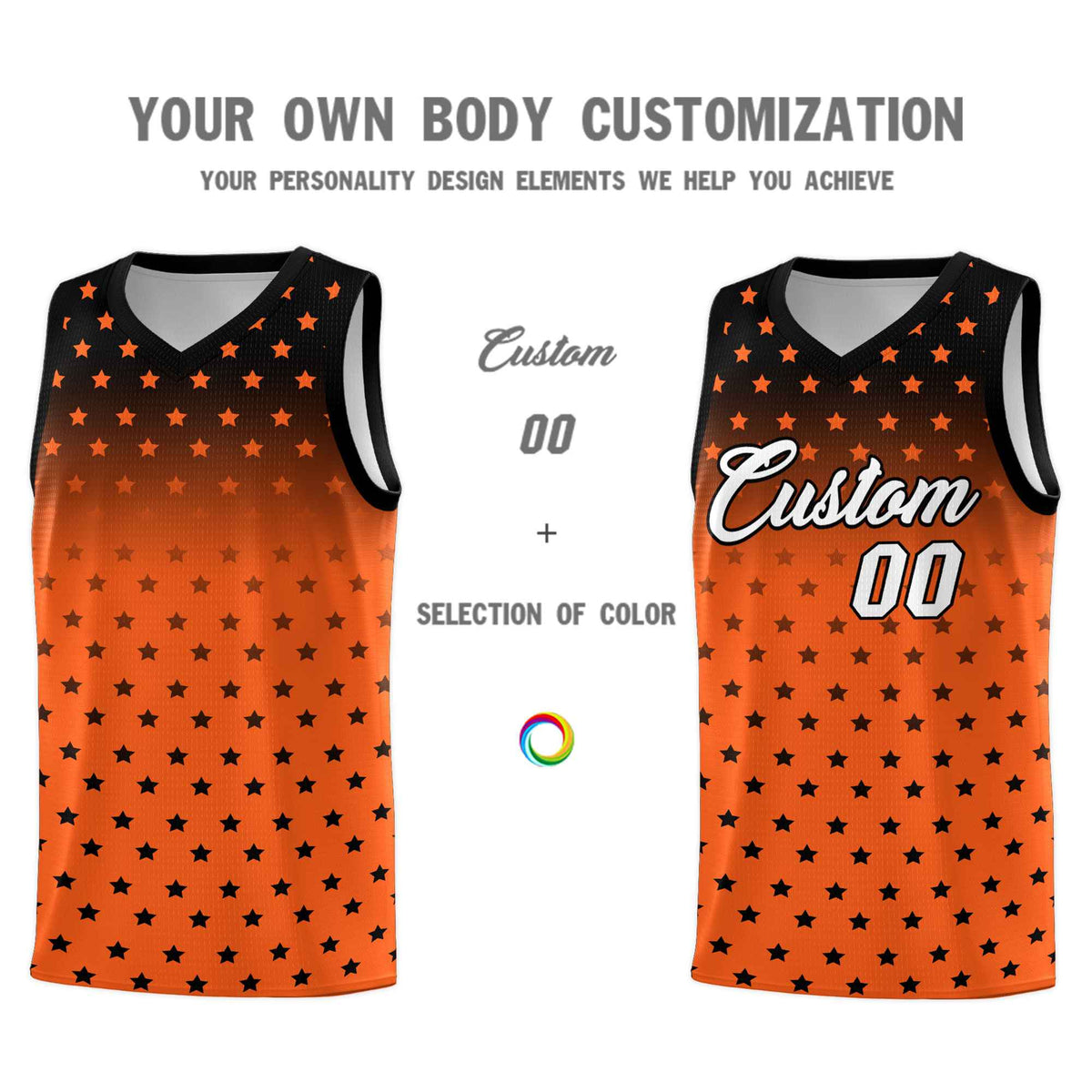 Custom Black Orange Gradient Start Pattern Basketball Jersey Sets