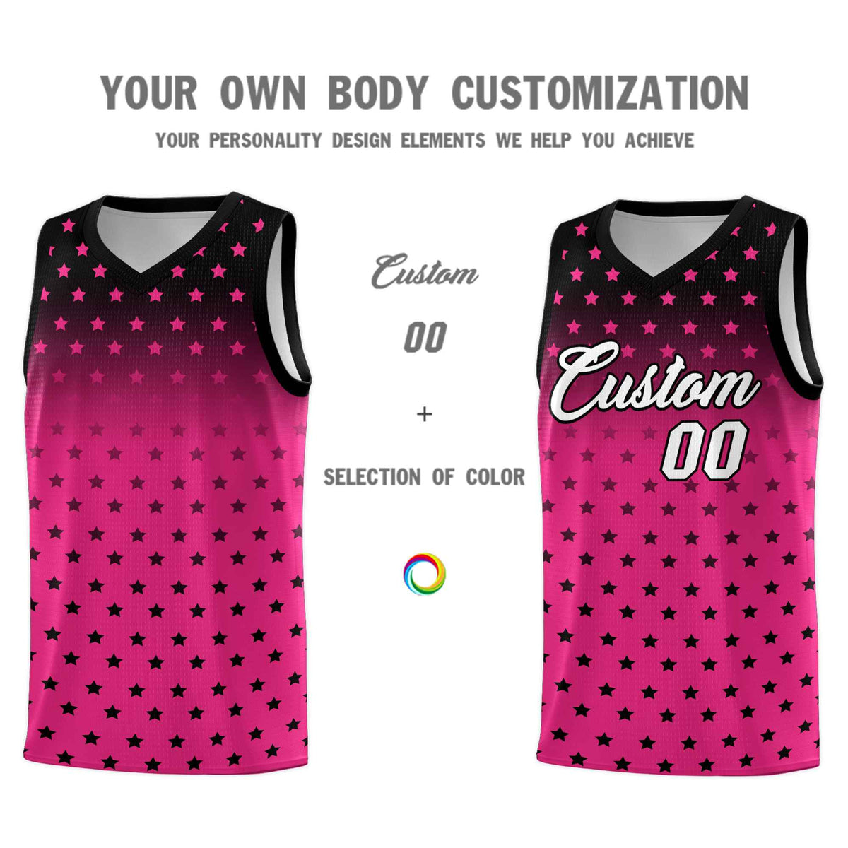 Custom Black Pink Gradient Start Pattern Basketball Jersey Sets