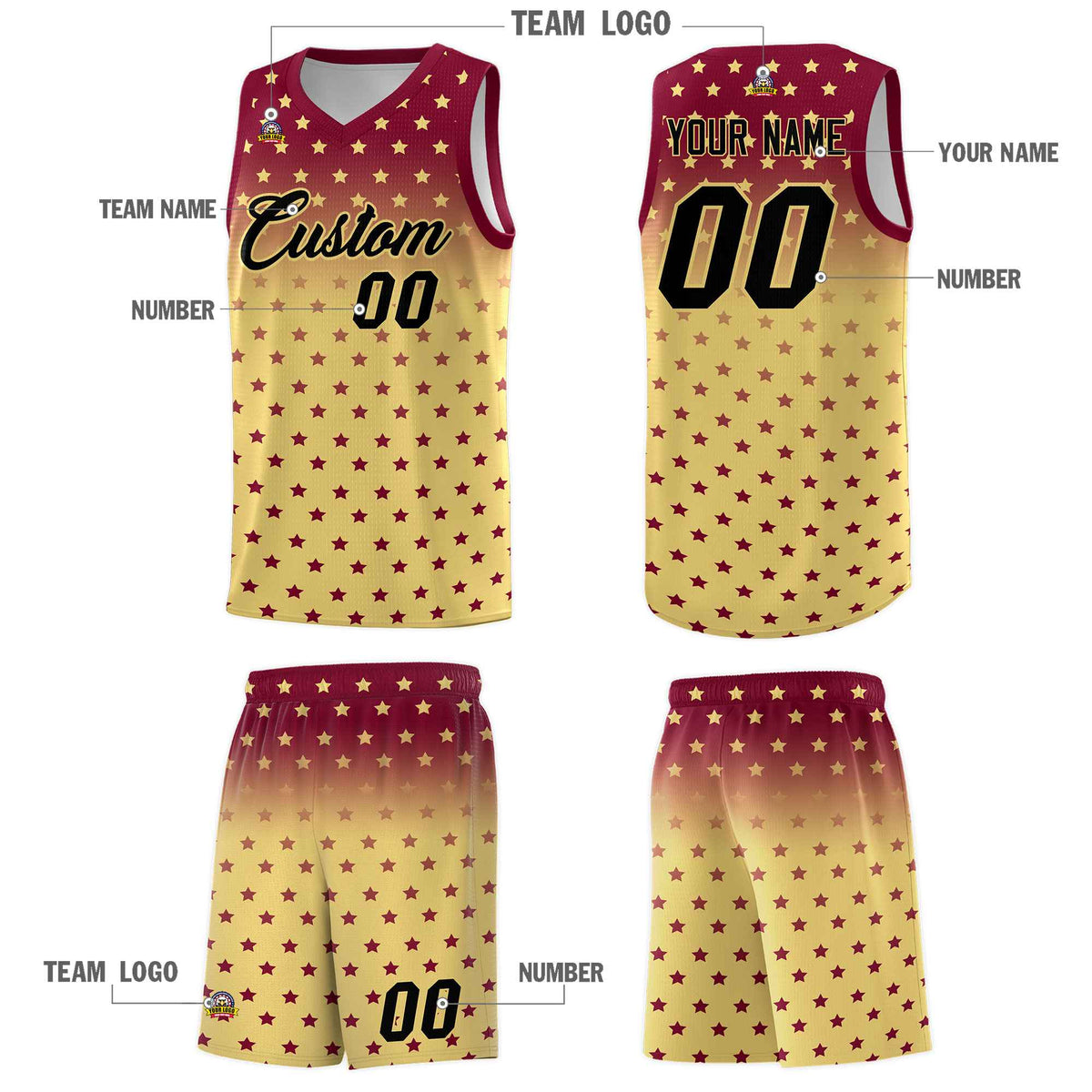 Custom Crimson Khaki Gradient Start Pattern Basketball Jersey Sets