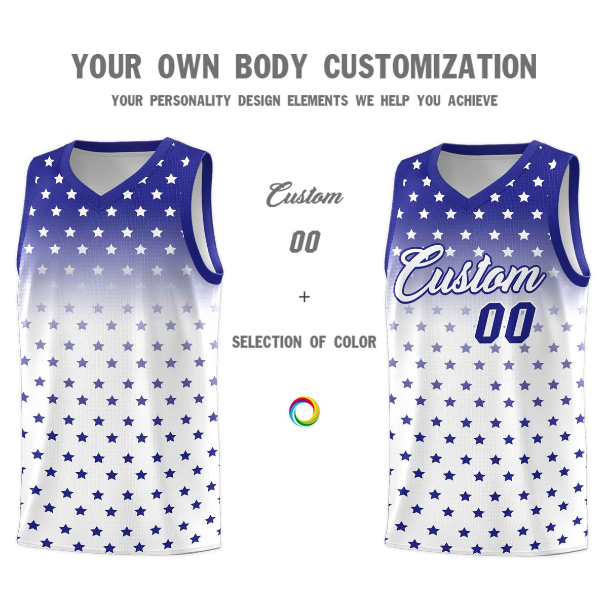 Custom Royal White Gradient Start Pattern Basketball Jersey Sets