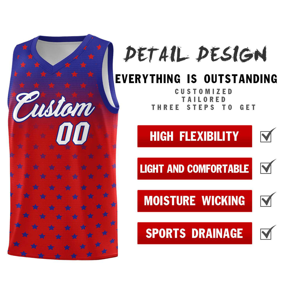 Custom Royal Red Gradient Start Pattern Basketball Jersey Sets