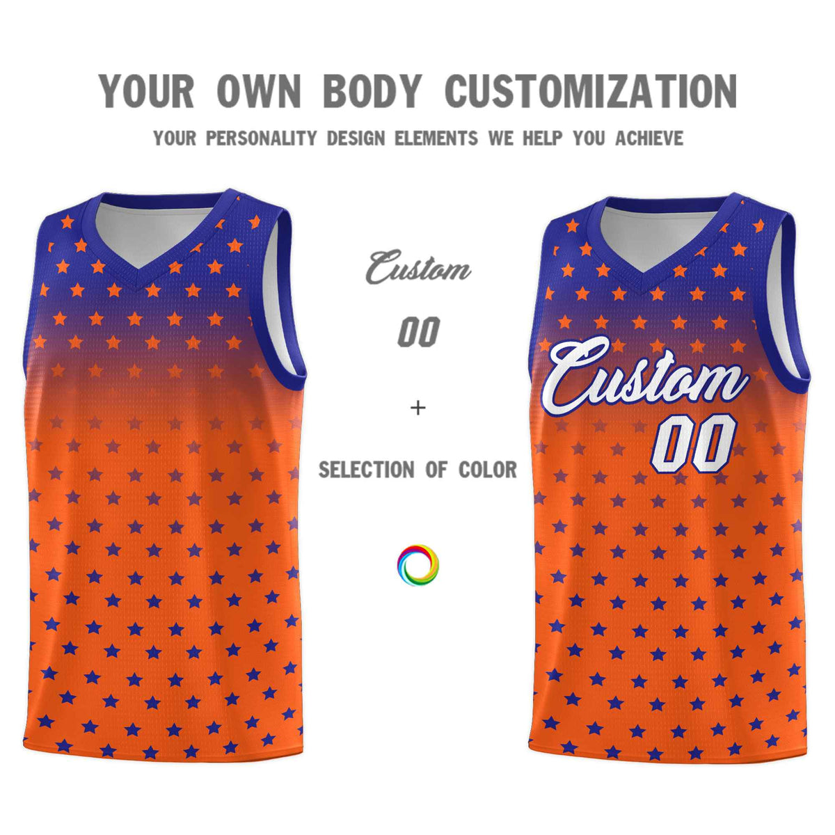 Custom Royal Orange Gradient Start Pattern Basketball Jersey Sets