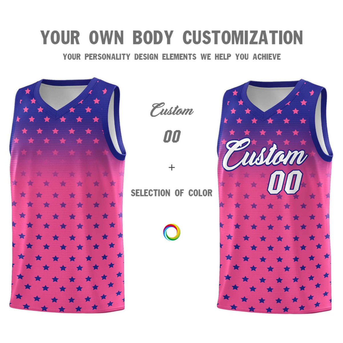 Custom Royal Pink Gradient Start Pattern Basketball Jersey Sets