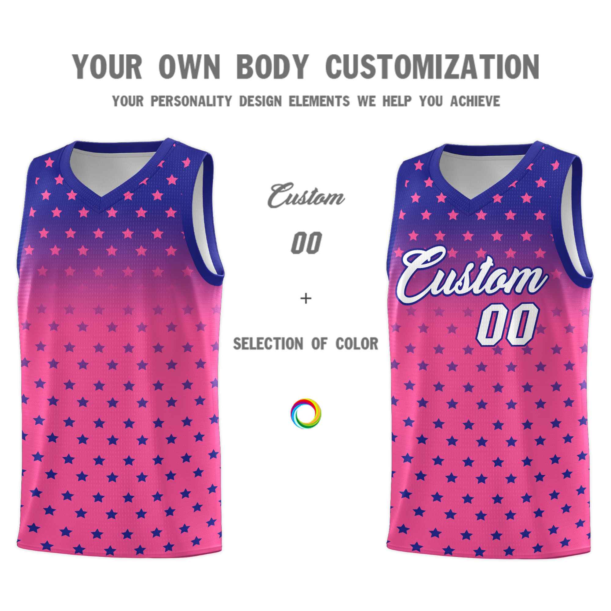 Custom Royal Pink Gradient Start Pattern Basketball Jersey Sets