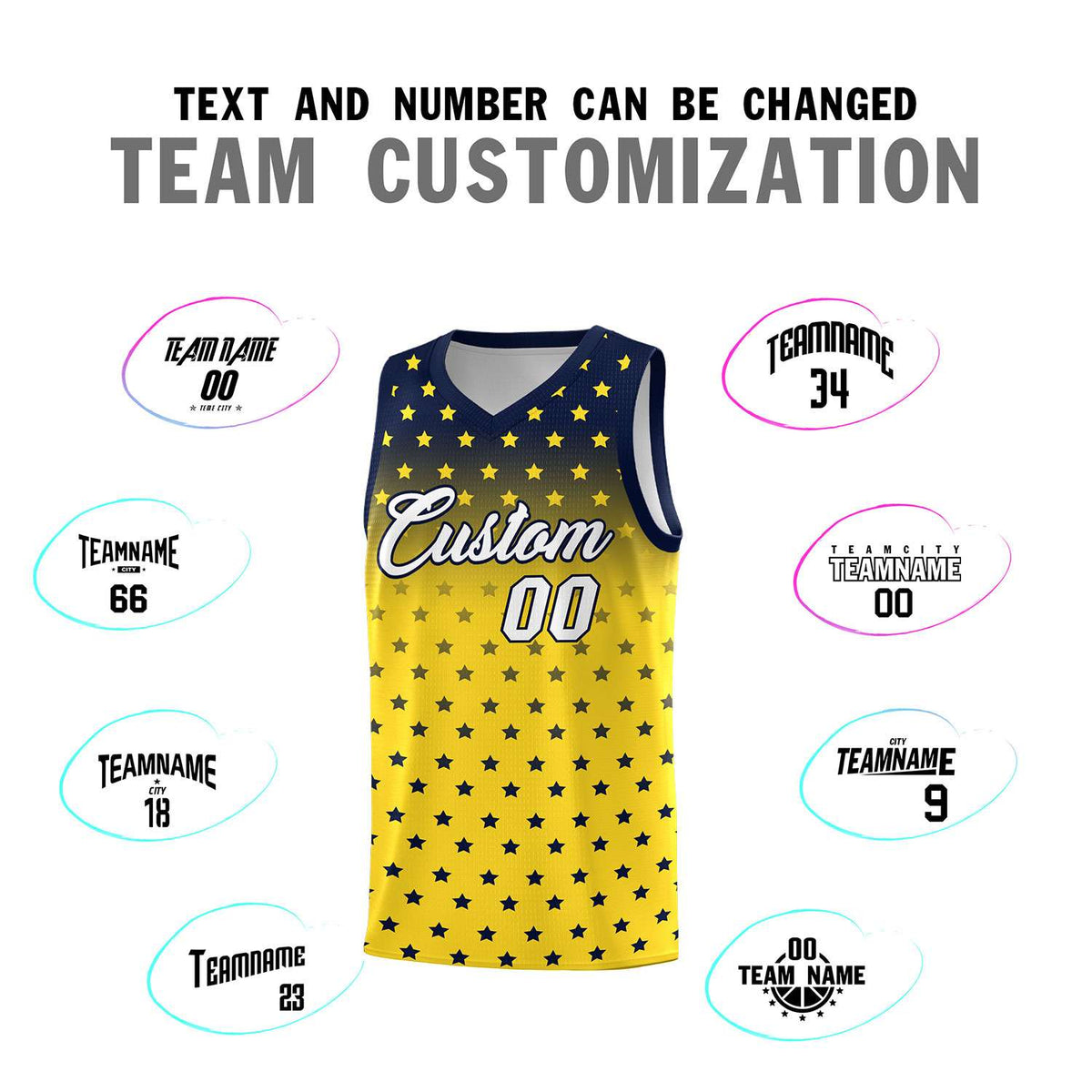 Custom Navy Gold Gradient Start Pattern Basketball Jersey Sets
