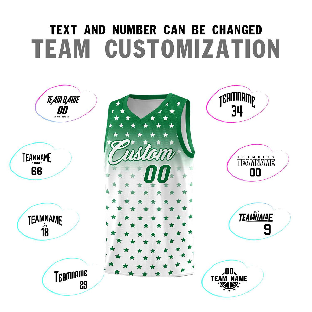 Custom Kelly Green White Gradient Start Pattern Basketball Jersey Sets