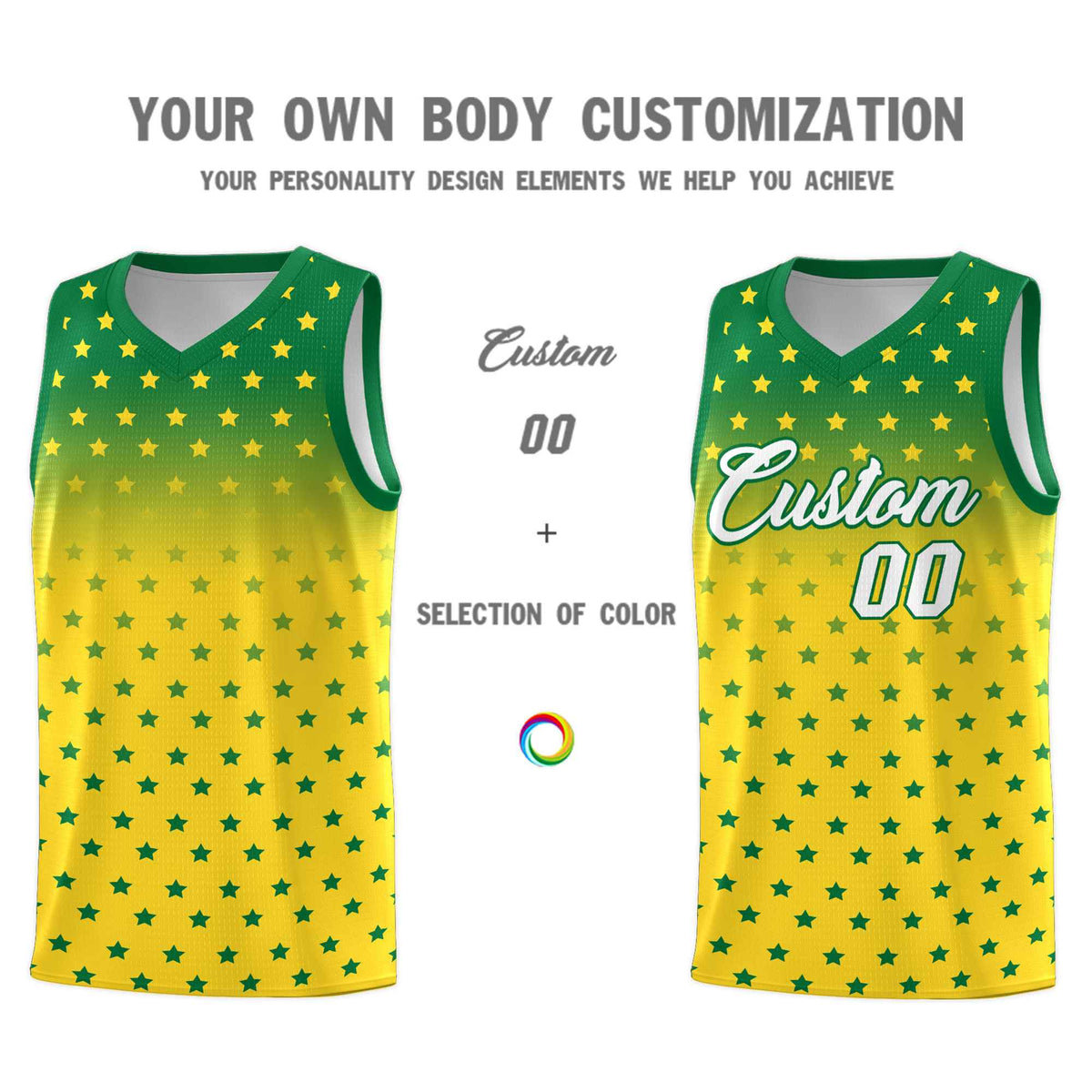 Custom Kelly Green Gold Gradient Start Pattern Basketball Jersey Sets