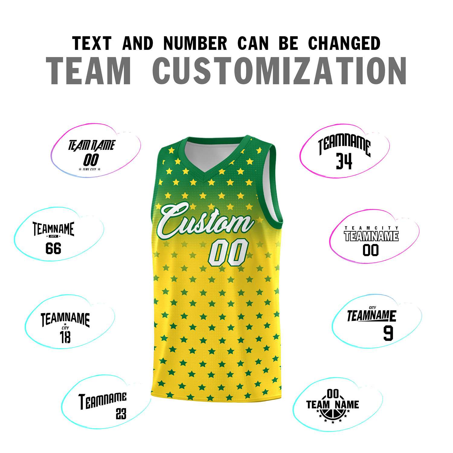 Custom Kelly Green Gold Gradient Start Pattern Basketball Jersey Sets