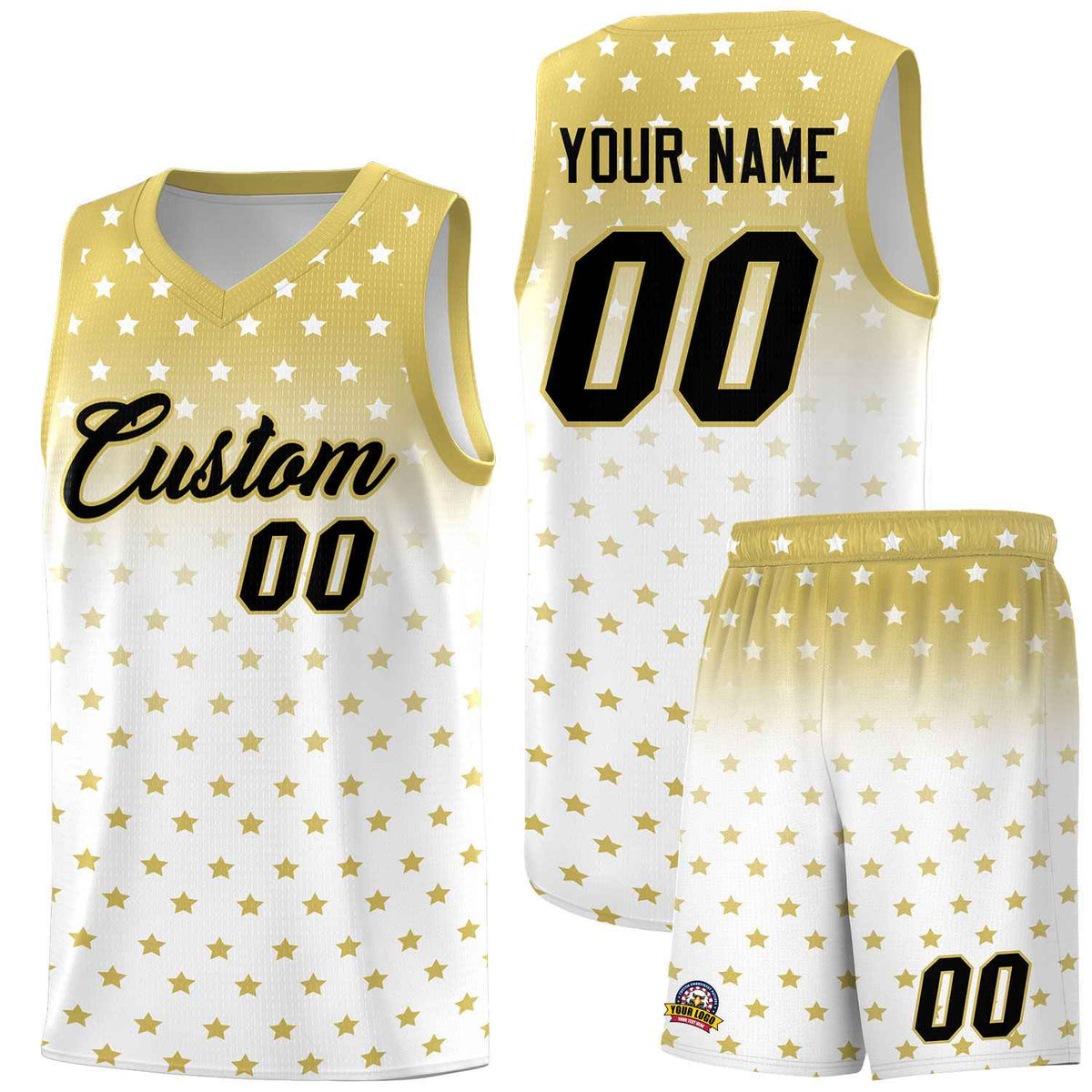 Custom Old Gold White Gradient Start Pattern Basketball Jersey Sets