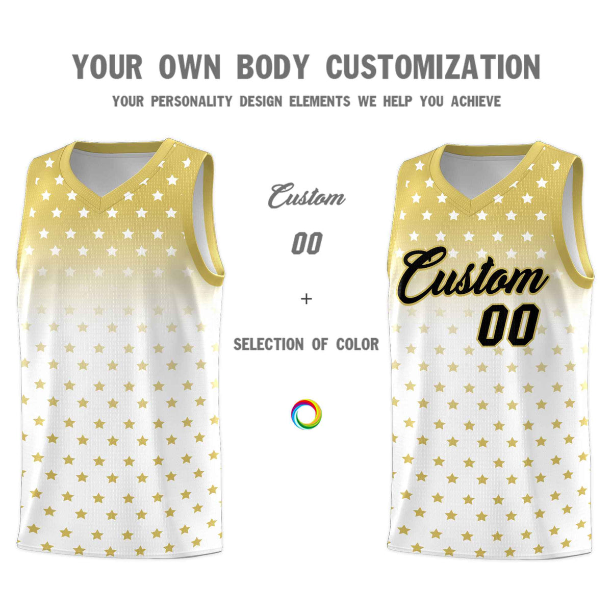Custom Old Gold White Gradient Start Pattern Basketball Jersey Sets