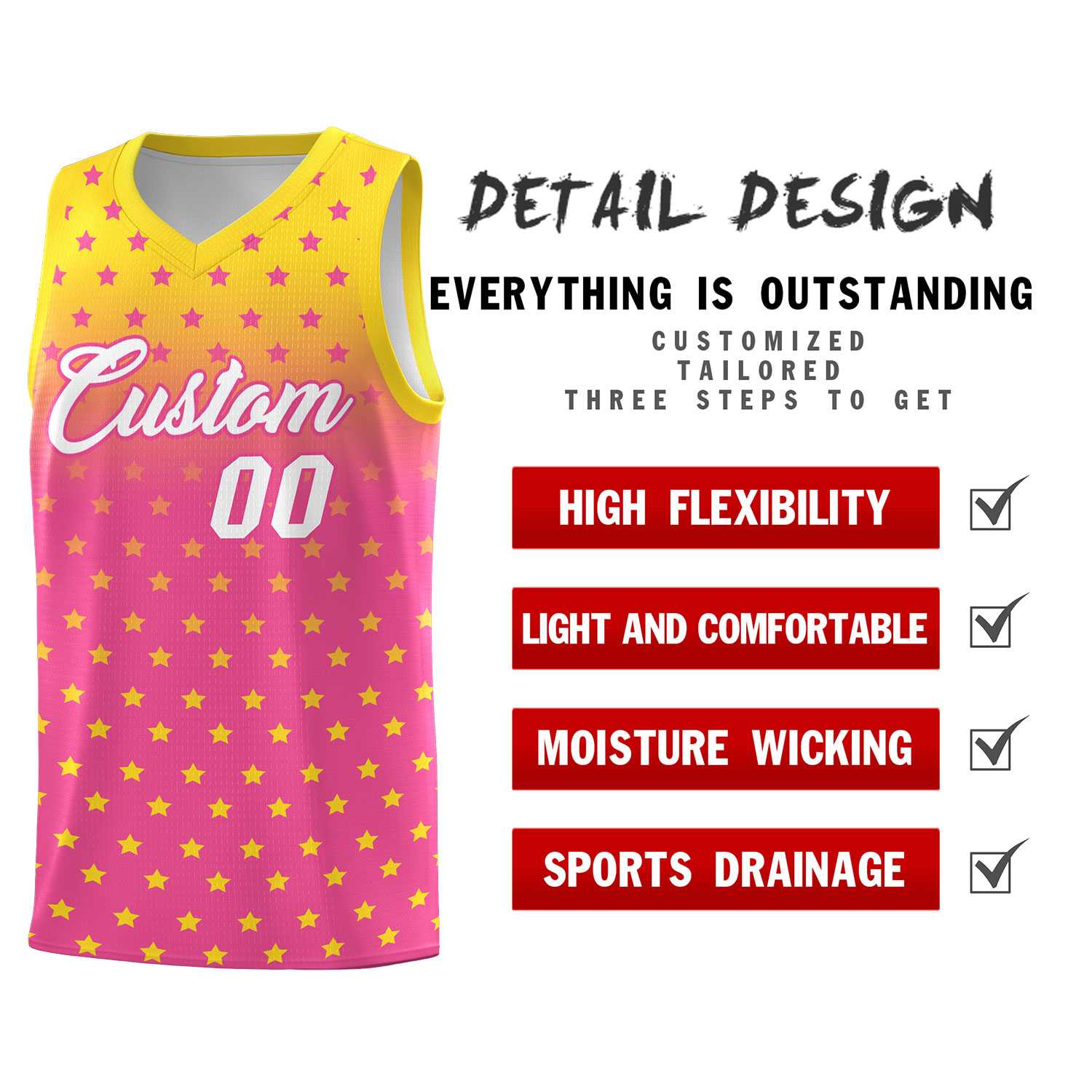 Custom Gold Pink Gradient Start Pattern Basketball Jersey Sets