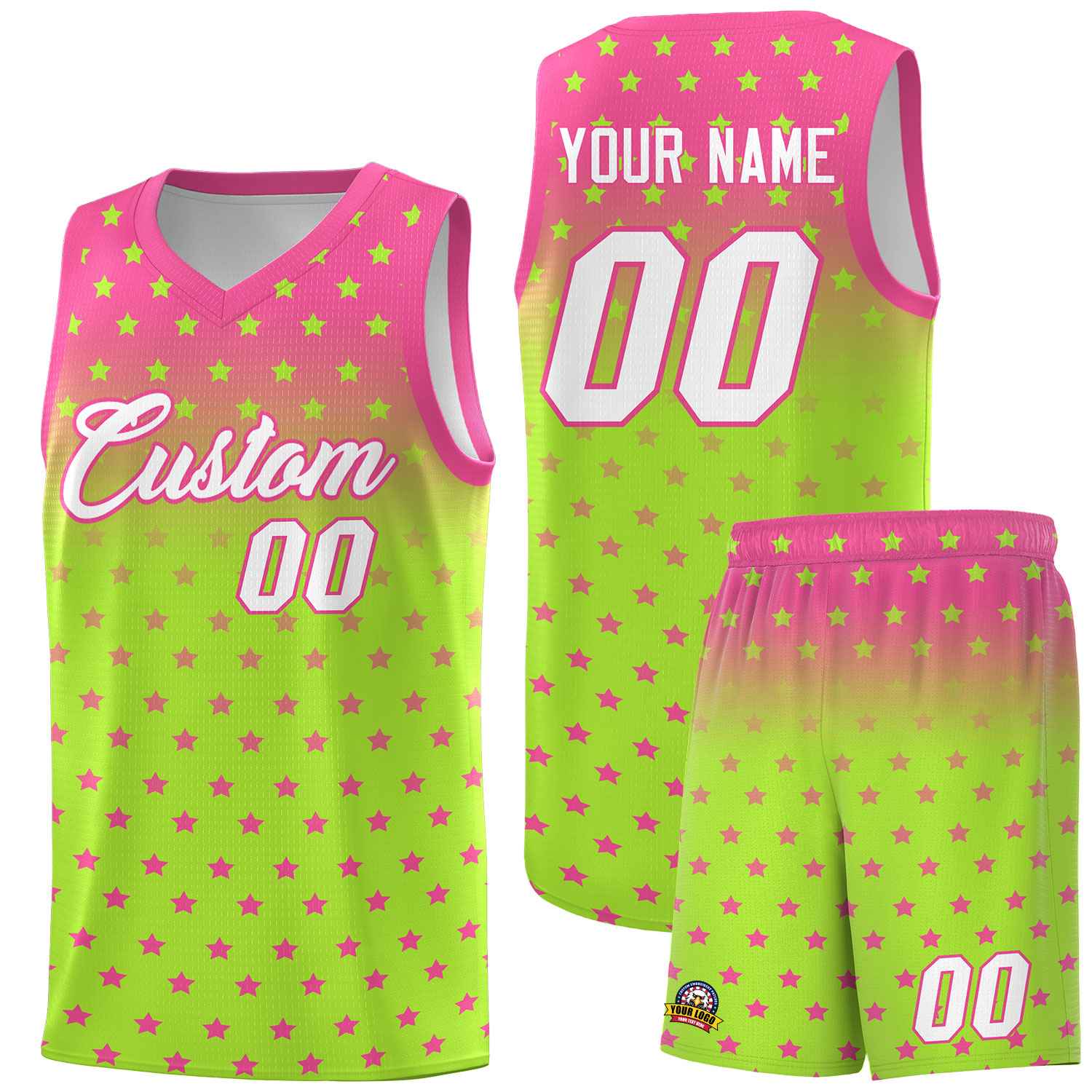Custom Pink Light Green Gradient Start Pattern Basketball Jersey Sets