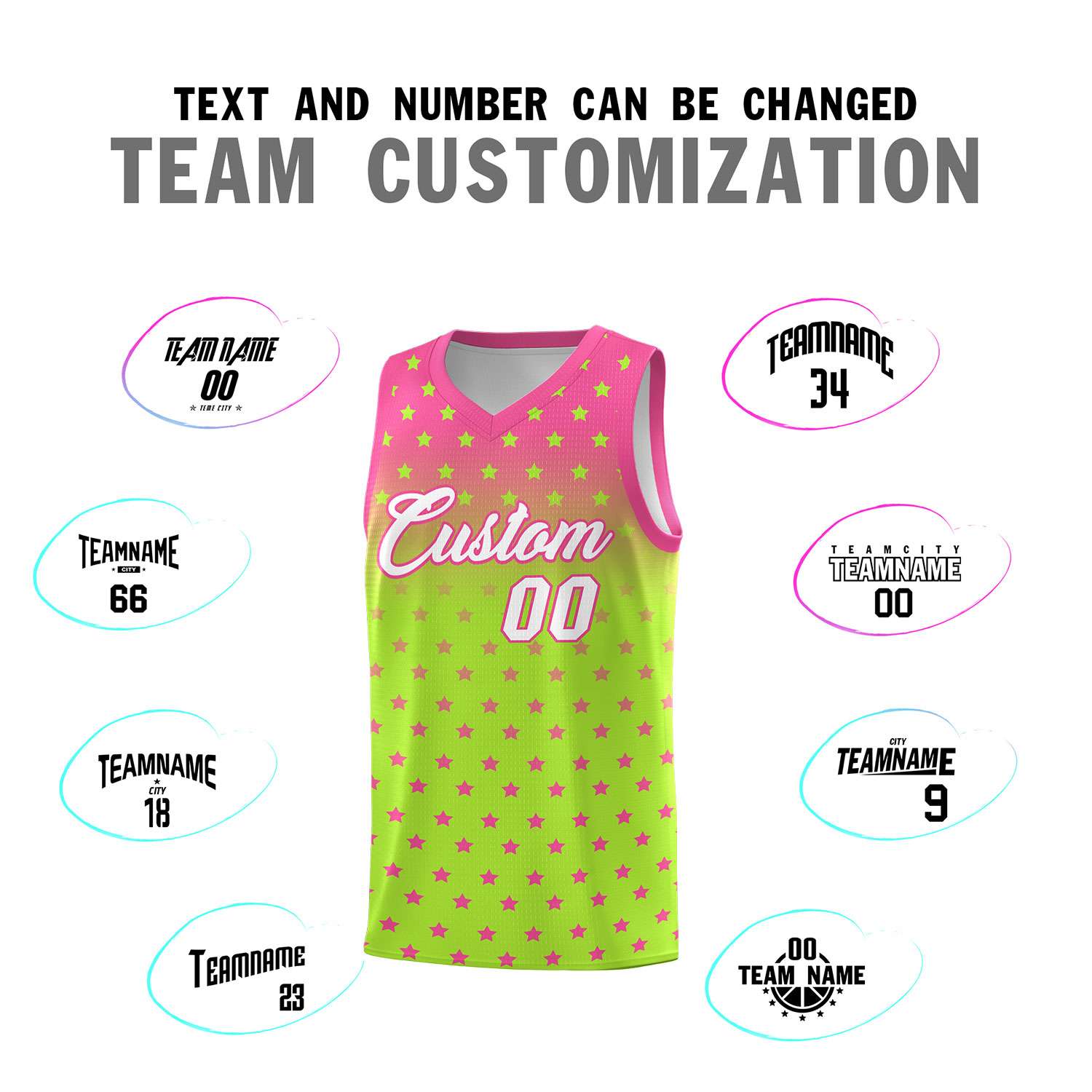 Custom Pink Light Green Gradient Start Pattern Basketball Jersey Sets