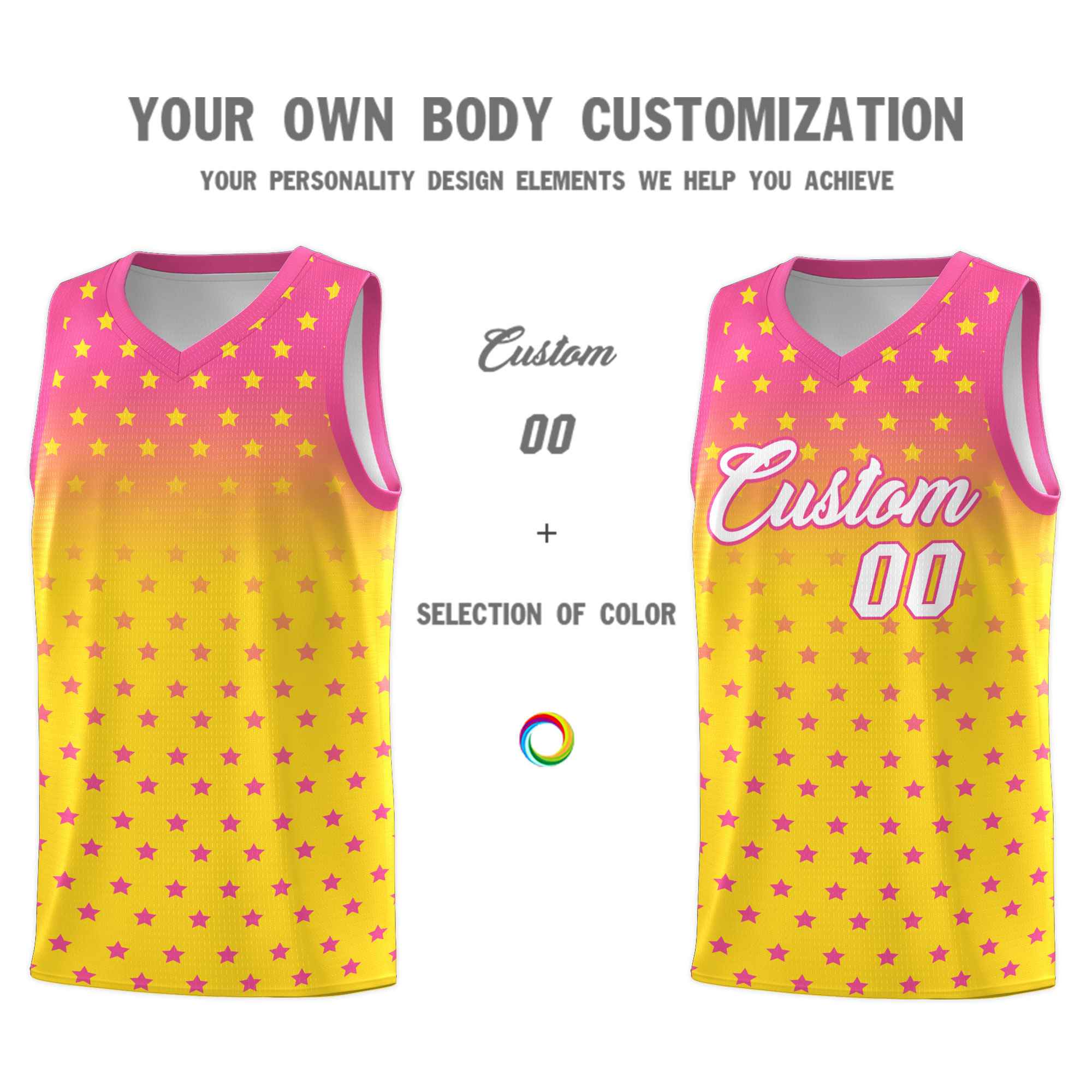 Custom Pink Gold Gradient Start Pattern Basketball Jersey Sets