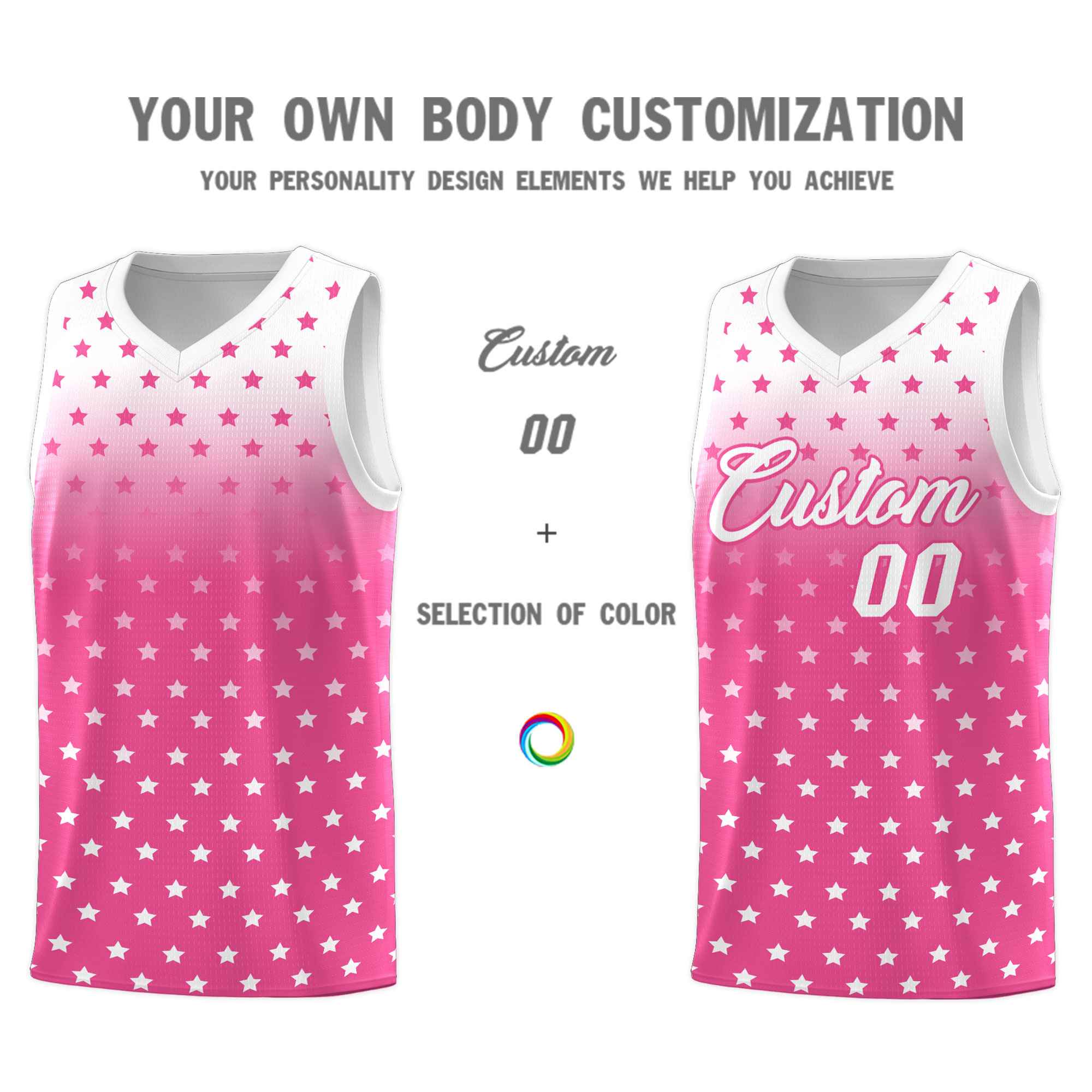 Custom White Pink Gradient Start Pattern Basketball Jersey Sets