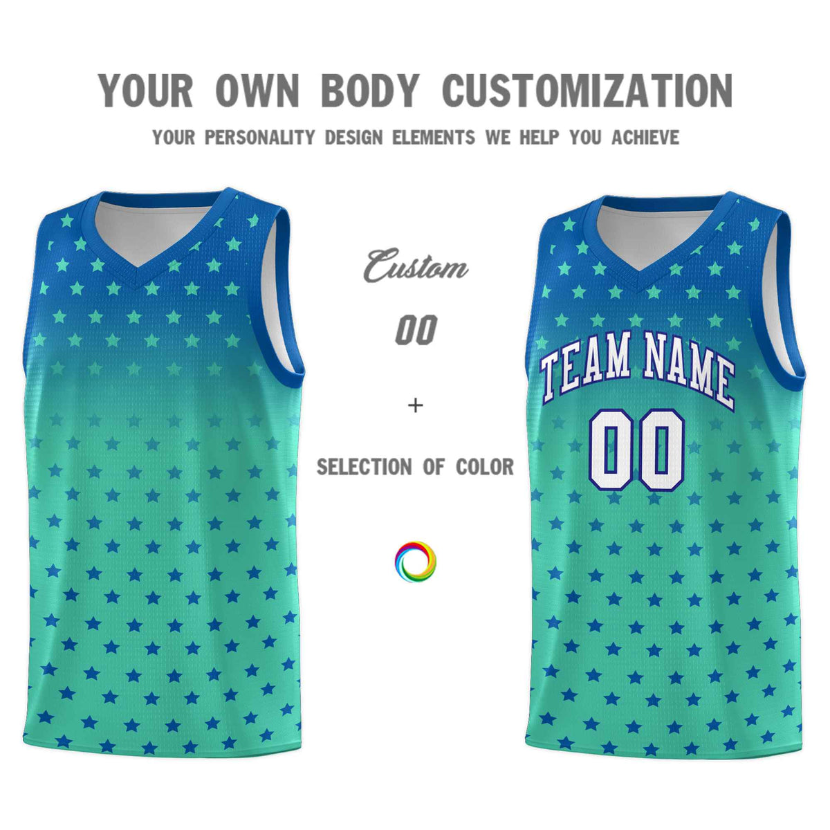 Custom Royal Bright Green Gradient Start Pattern Basketball Jersey Sets