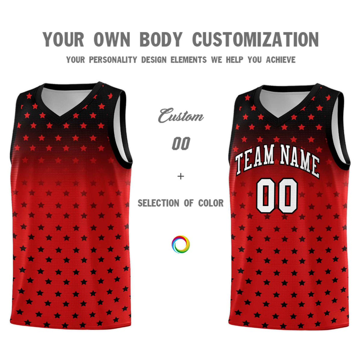 Custom Black Red Gradient Start Pattern Basketball Jersey Sets