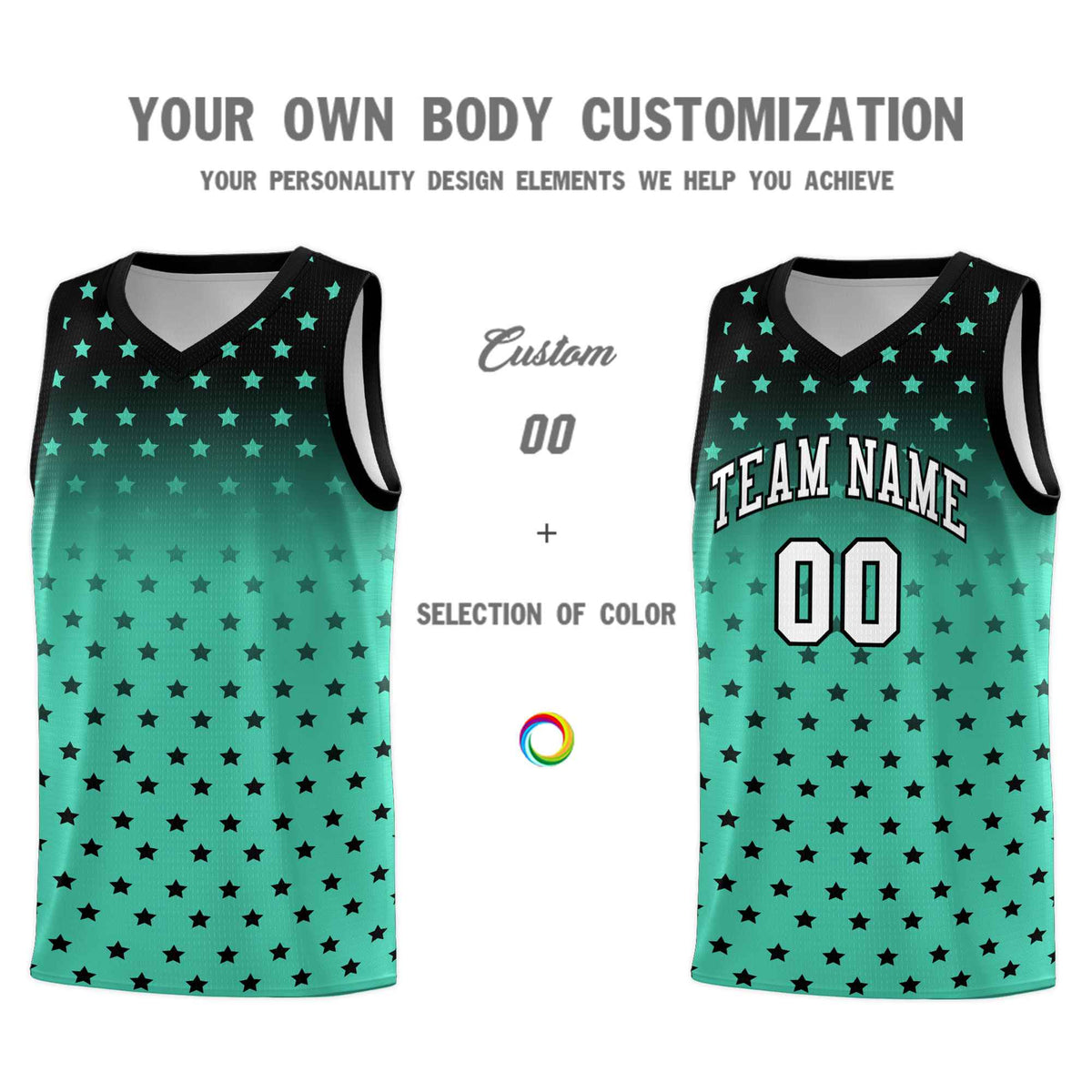 Custom Black Bright Green Gradient Start Pattern Basketball Jersey Sets
