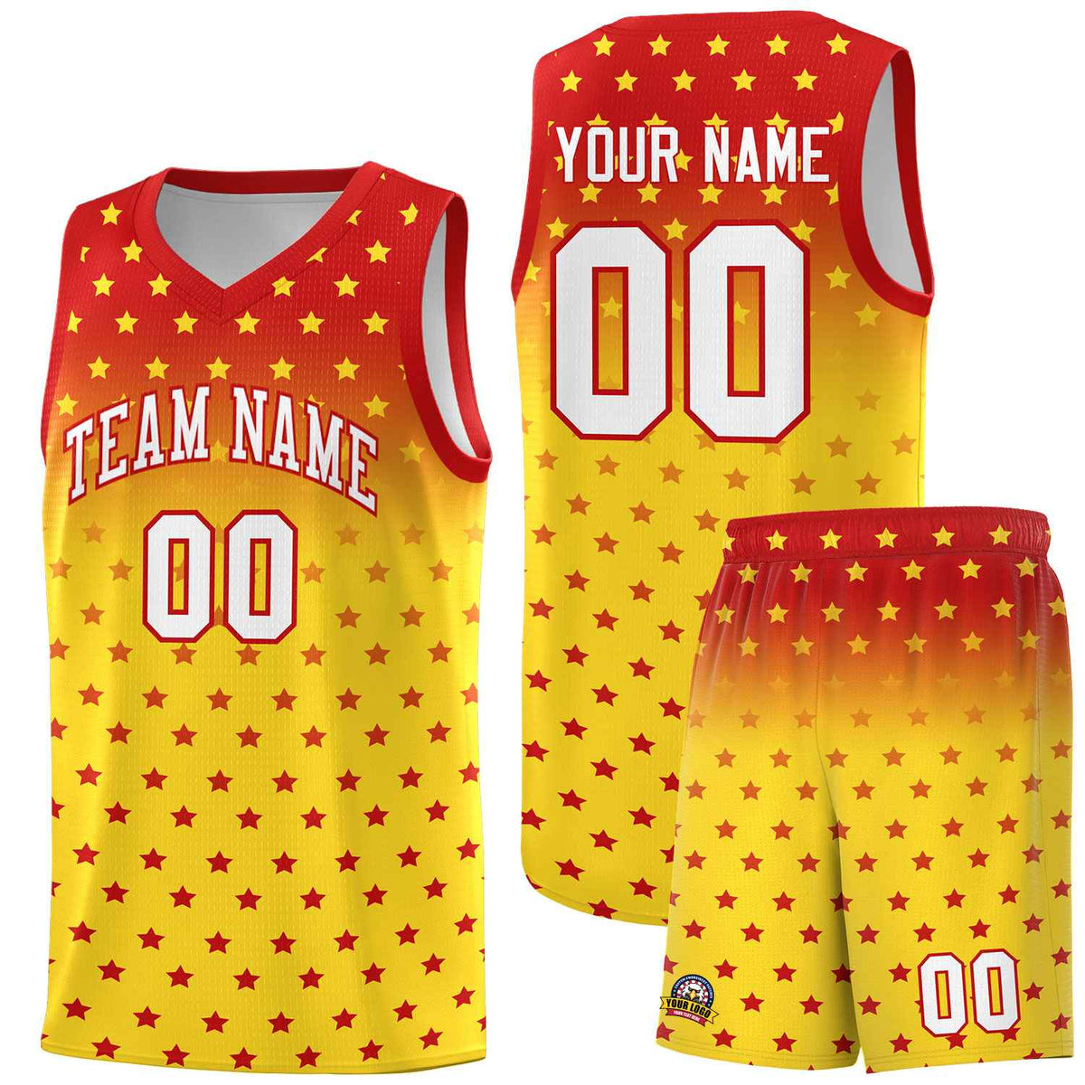 Custom Red Gold Gradient Start Pattern Basketball Jersey Sets