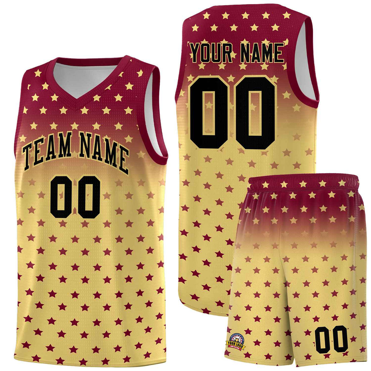 Custom Crimson Khaki Gradient Start Pattern Basketball Jersey Sets
