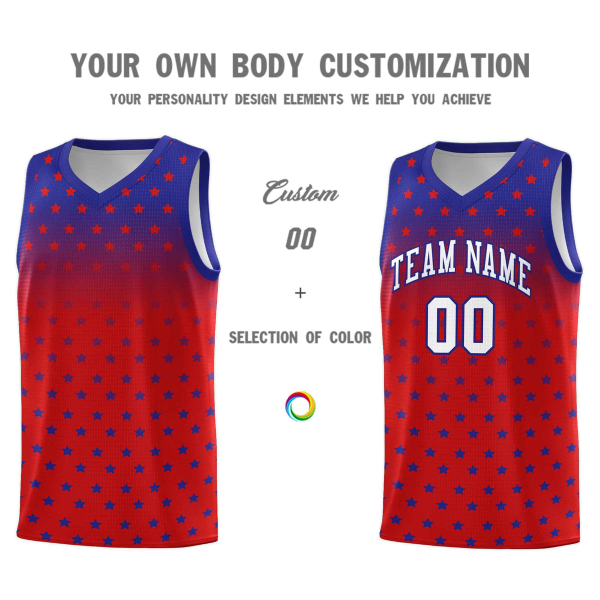 Custom Royal Red Gradient Start Pattern Basketball Jersey Sets