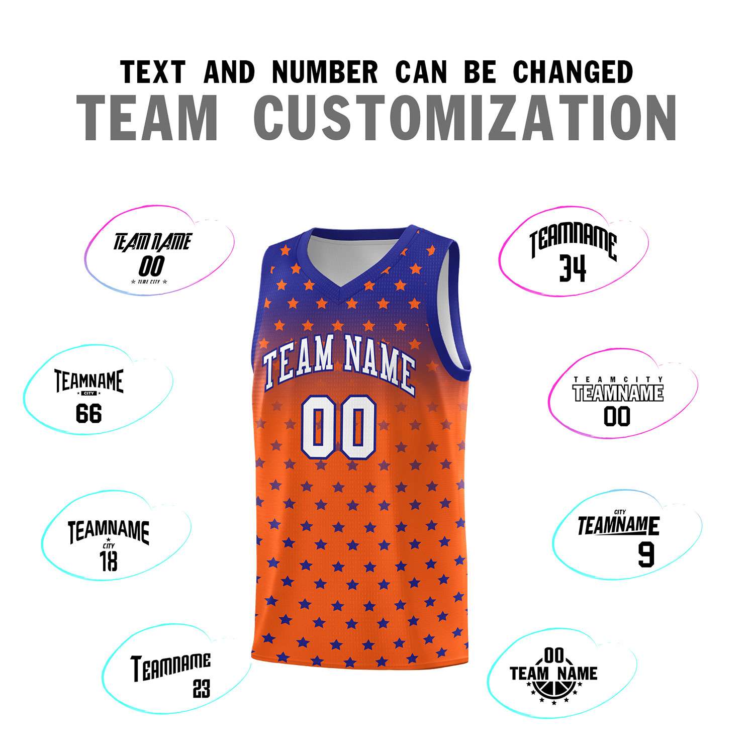 Custom Royal Orange Gradient Start Pattern Basketball Jersey Sets