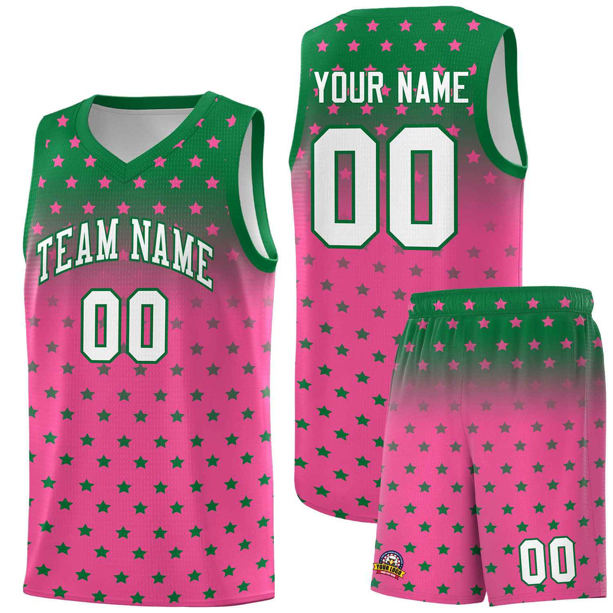 Custom Kelly Green Pink Gradient Start Pattern Basketball Jersey Sets