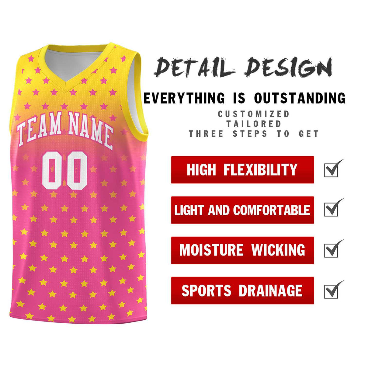 Custom Gold Pink Gradient Start Pattern Basketball Jersey Sets