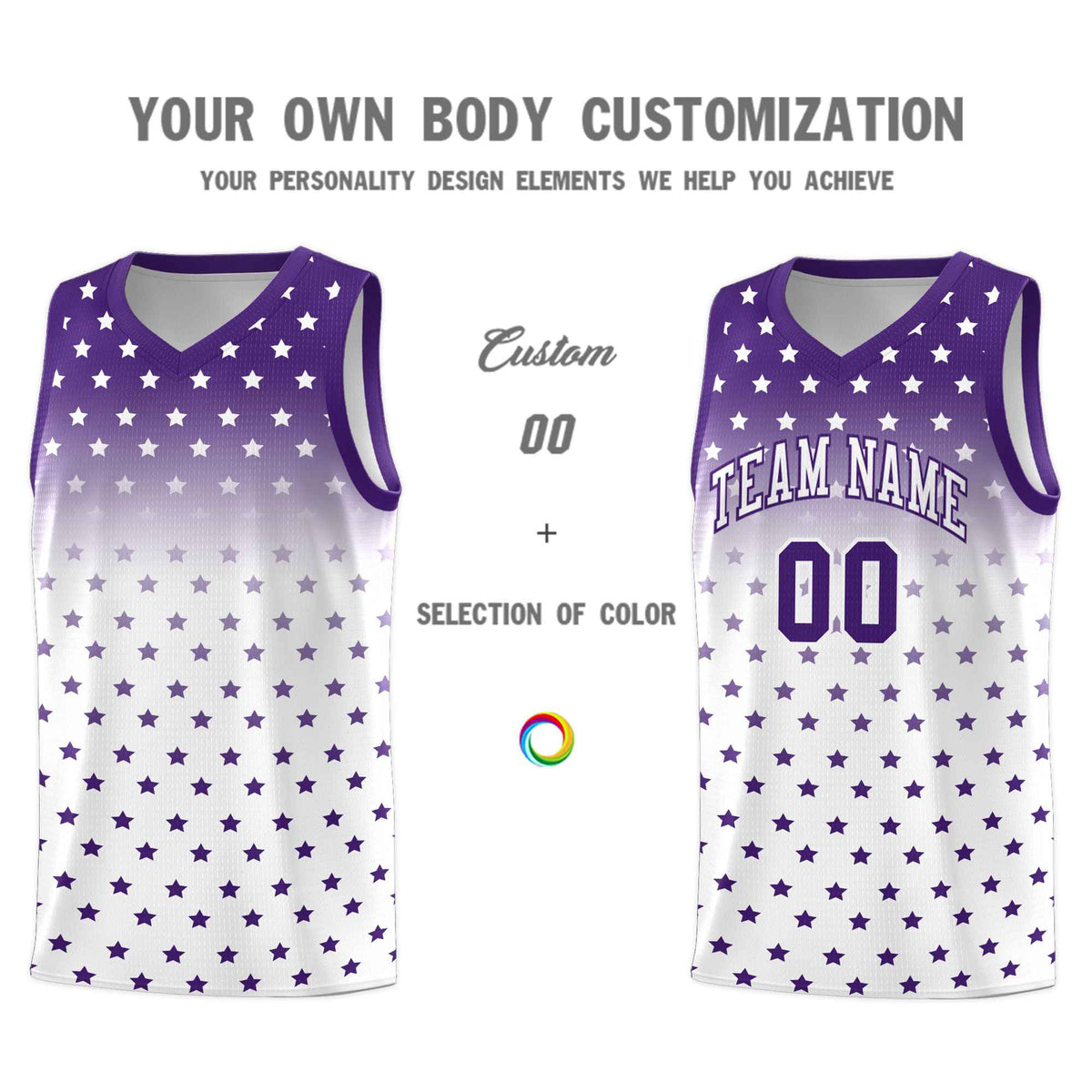 Custom Purple White Gradient Start Pattern Basketball Jersey Sets