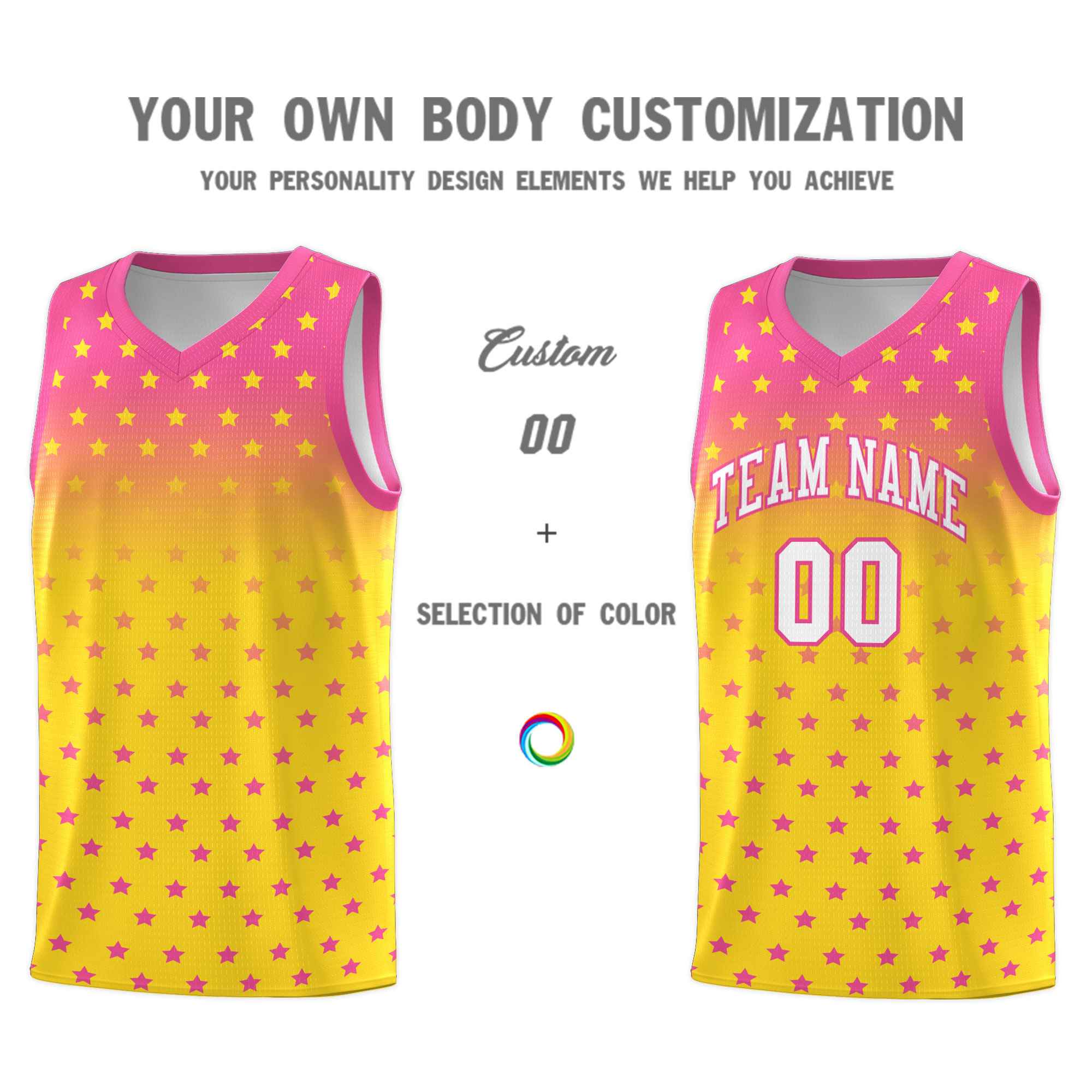 Custom Pink Gold Gradient Start Pattern Basketball Jersey Sets