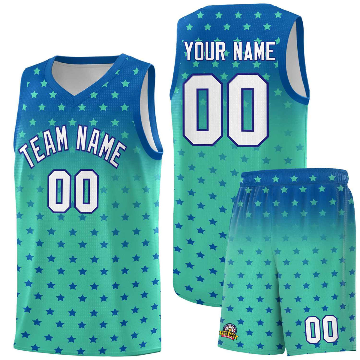 Custom Royal Bright Green Gradient Start Pattern Basketball Jersey Sets