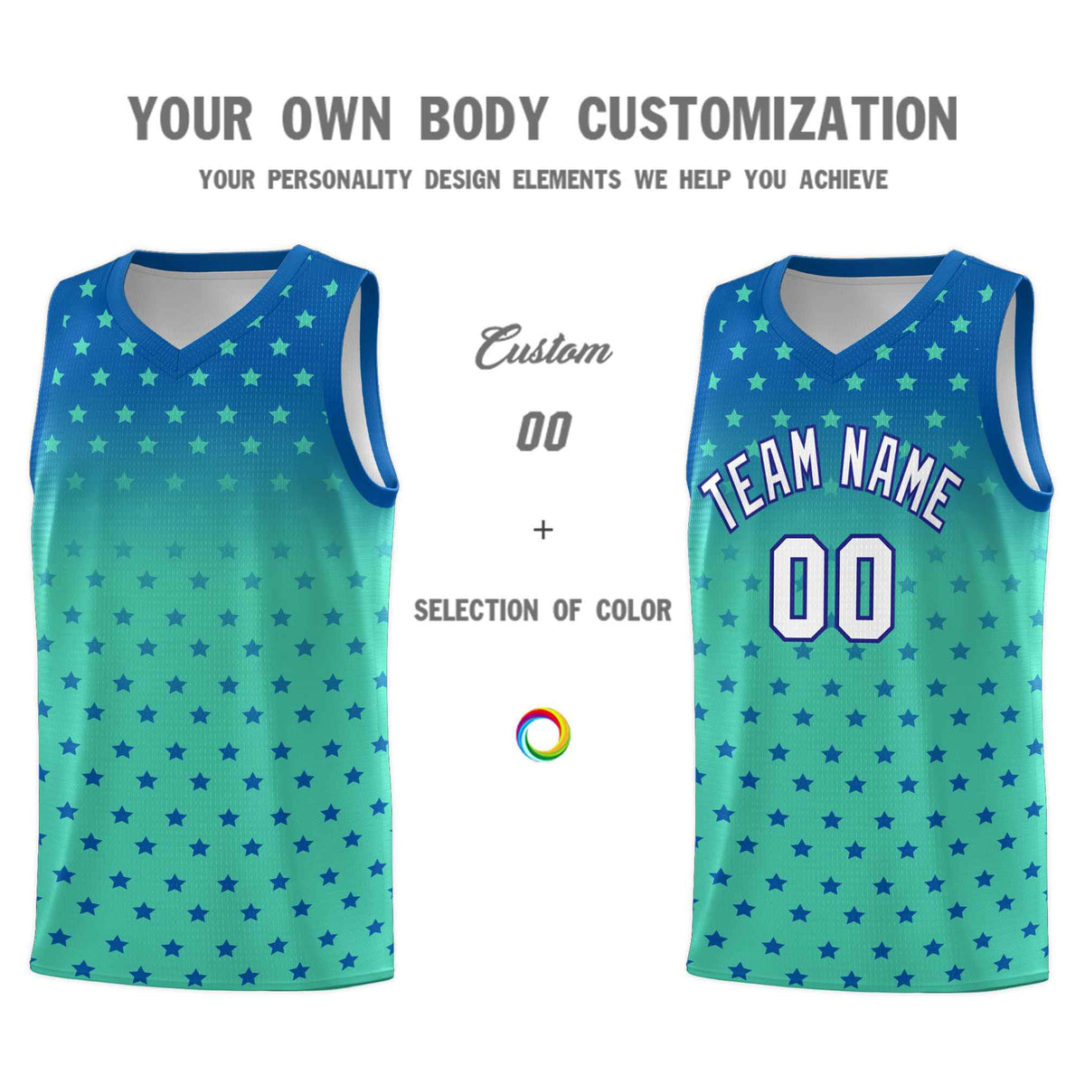 Custom Royal Bright Green Gradient Start Pattern Basketball Jersey Sets