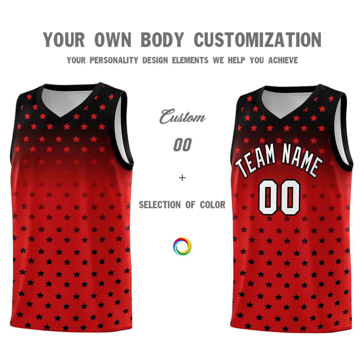 Custom Black Red Gradient Start Pattern Basketball Jersey Sets