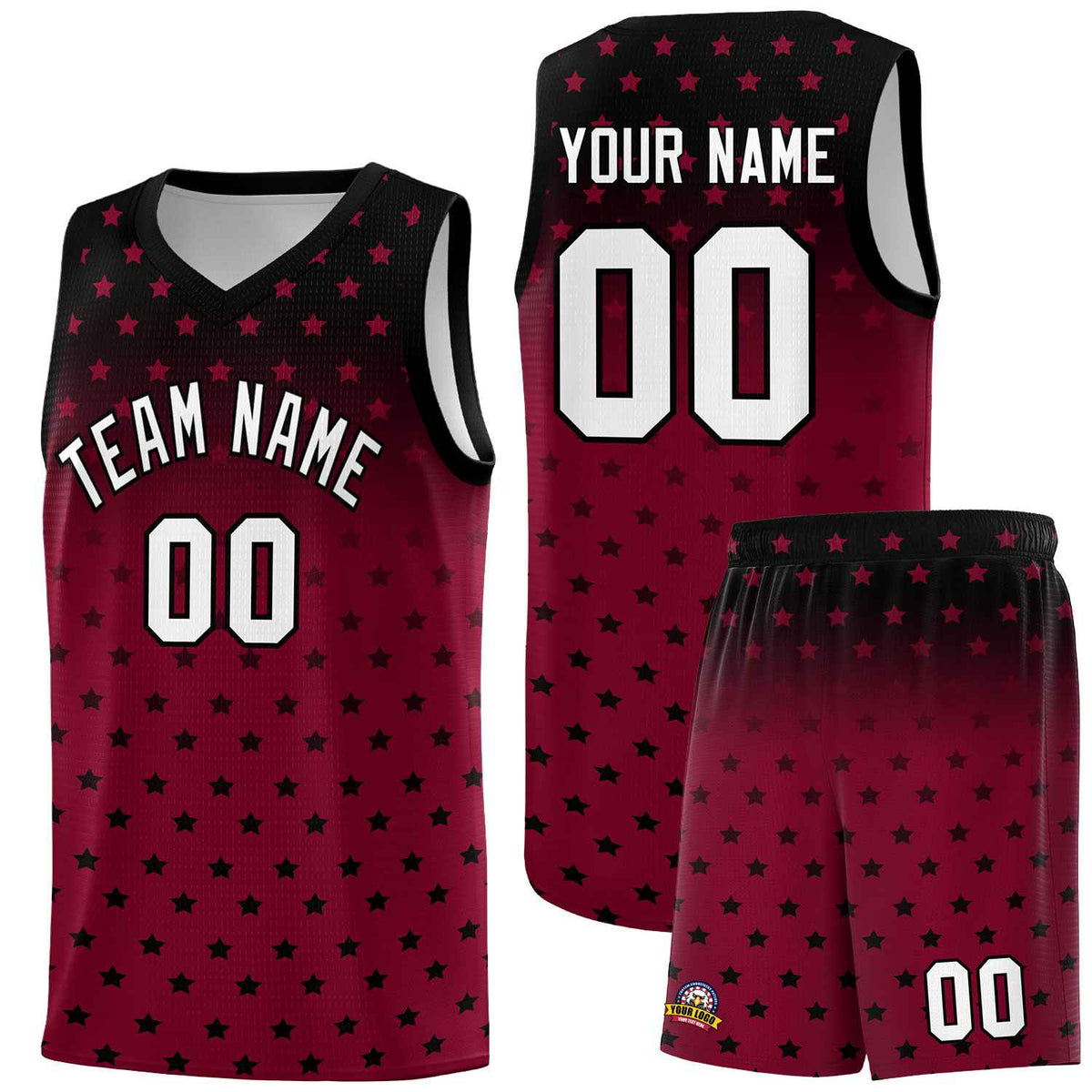 Custom Black Crimson Gradient Start Pattern Basketball Jersey Sets