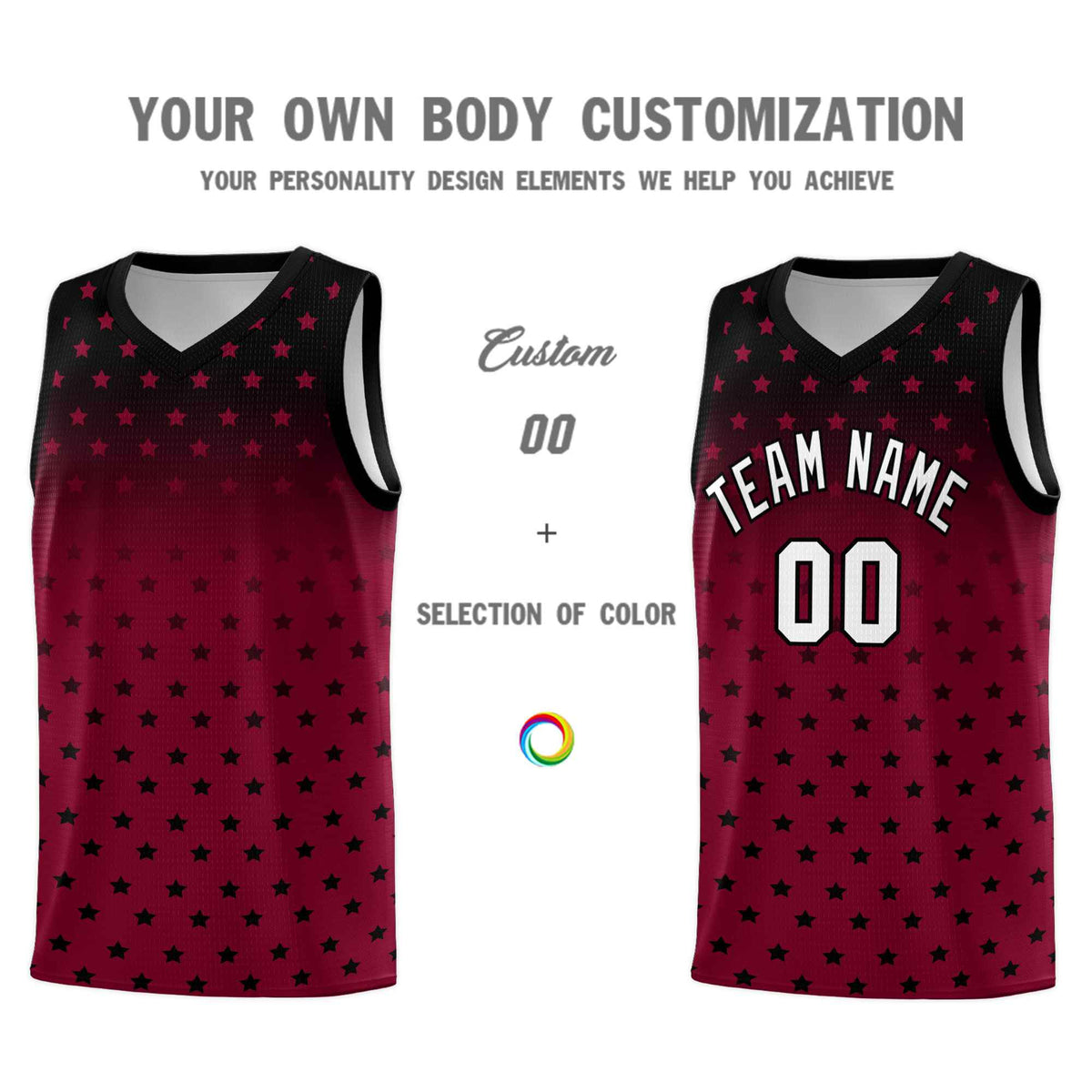 Custom Black Crimson Gradient Start Pattern Basketball Jersey Sets