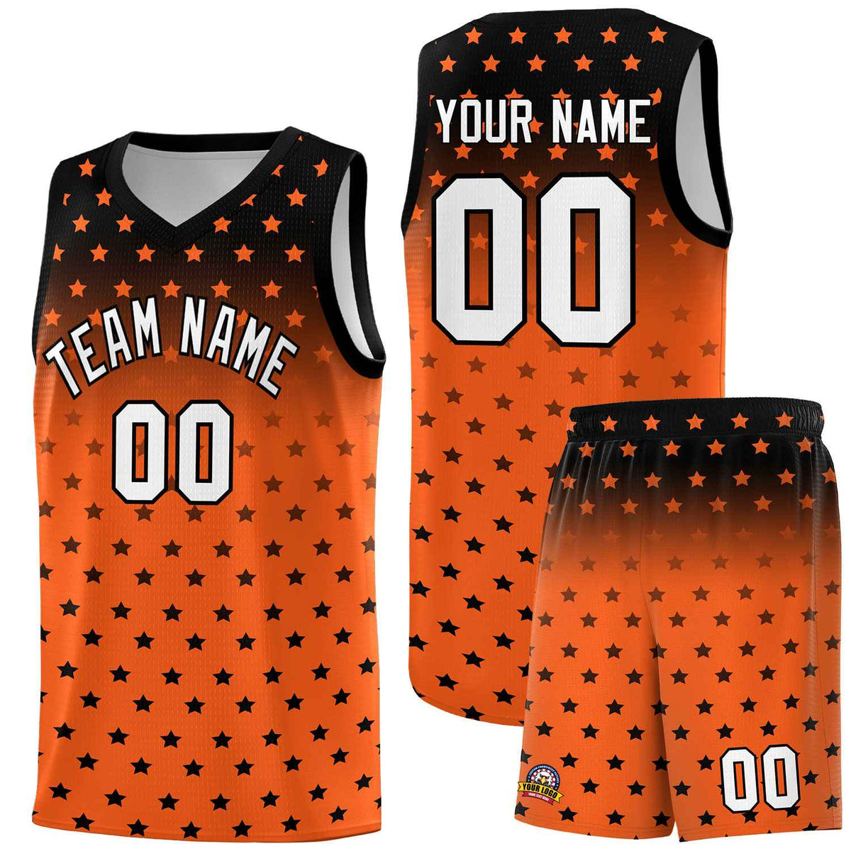 Custom Black Orange Gradient Start Pattern Basketball Jersey Sets