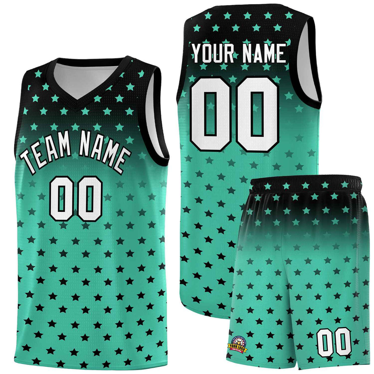 Custom Black Bright Green Gradient Start Pattern Basketball Jersey Sets