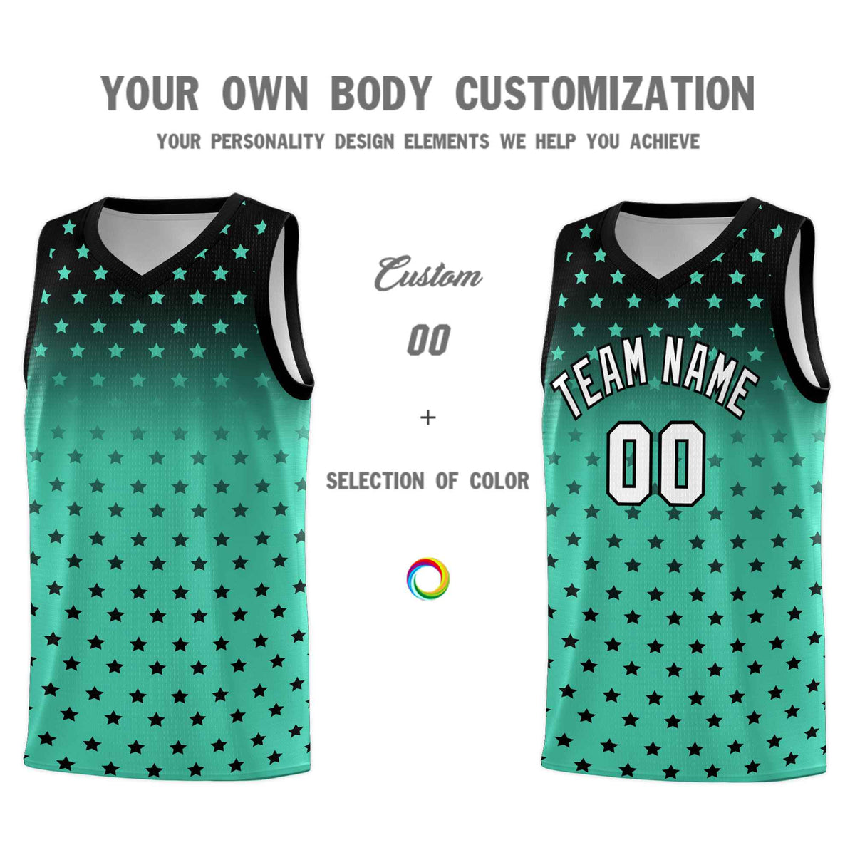 Custom Black Bright Green Gradient Start Pattern Basketball Jersey Sets
