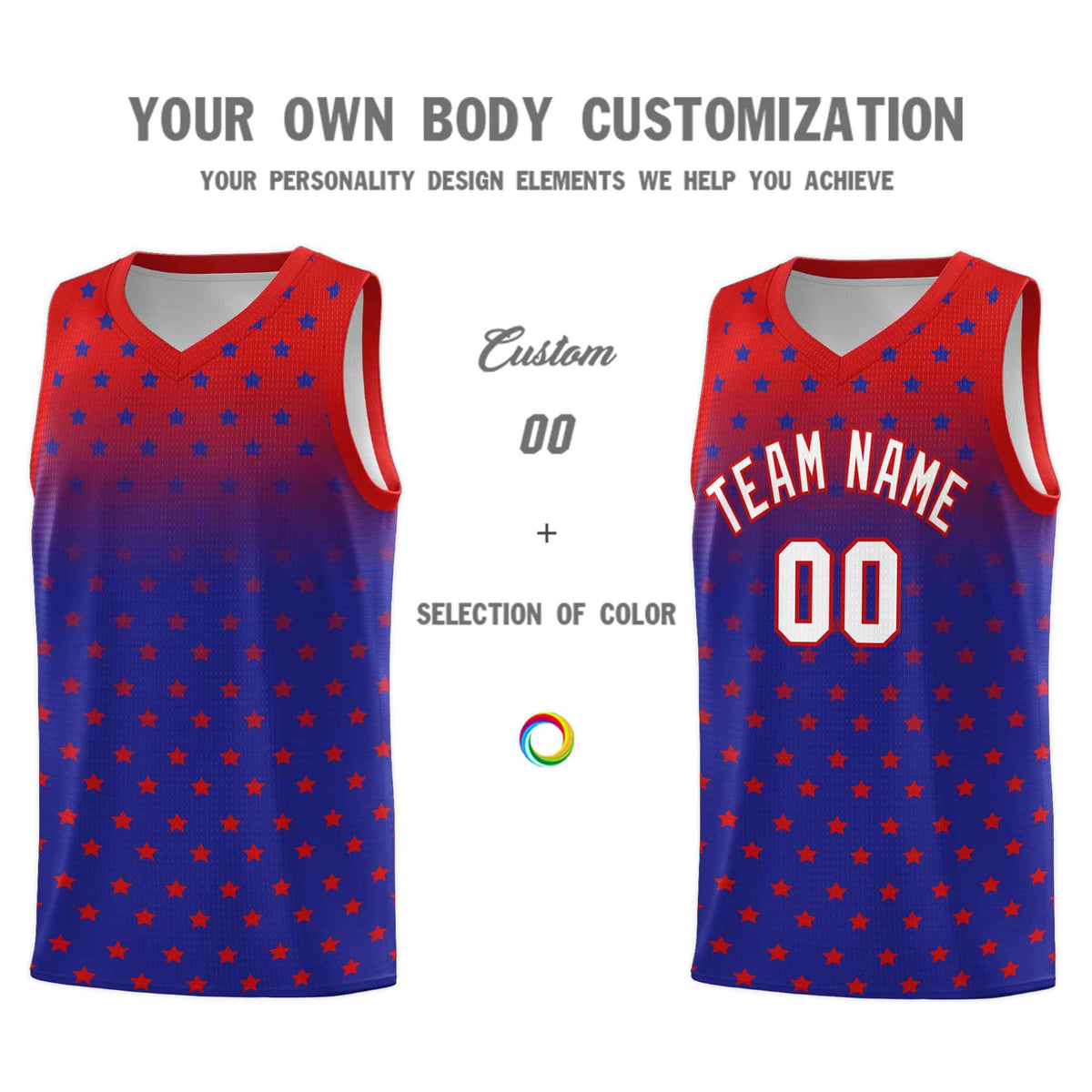 Custom Red Royal Gradient Start Pattern Basketball Jersey Sets