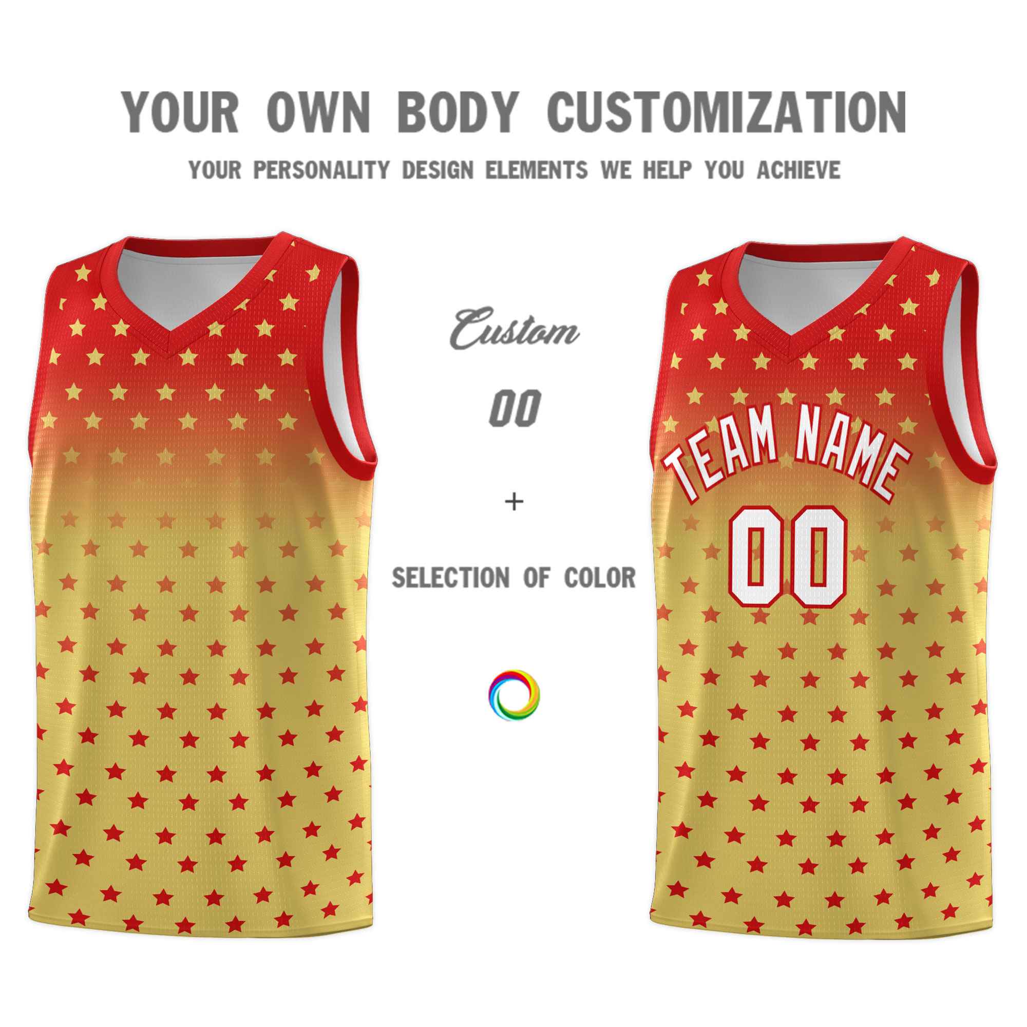 Custom Red Old Gold Gradient Start Pattern Basketball Jersey Sets