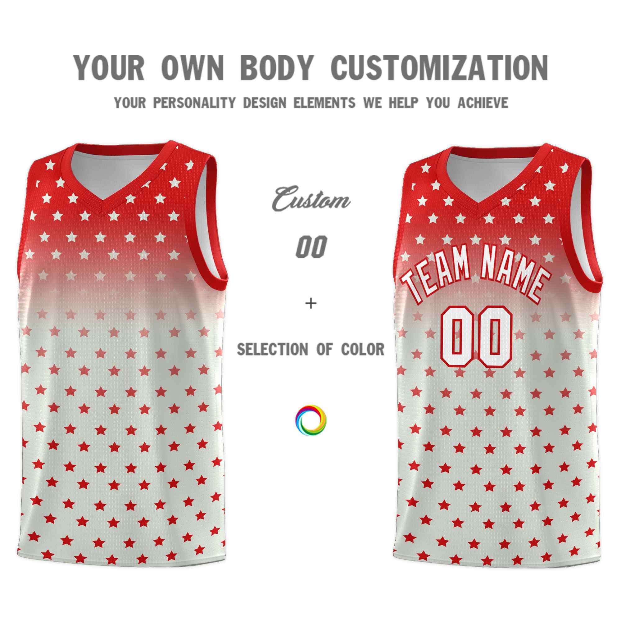 Custom Red Gray Gradient Start Pattern Basketball Jersey Sets