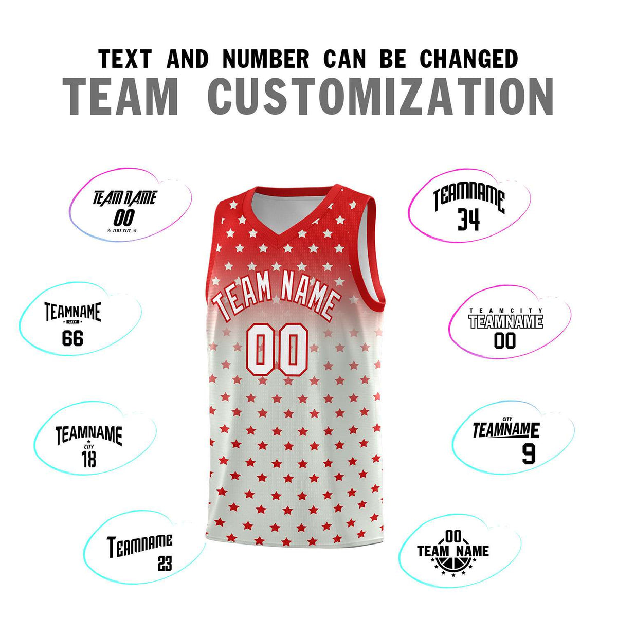 Custom Red Gray Gradient Start Pattern Basketball Jersey Sets