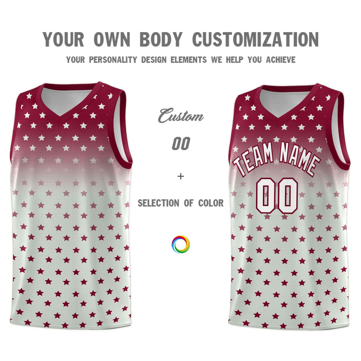 Custom Crimson Gray Gradient Start Pattern Basketball Jersey Sets