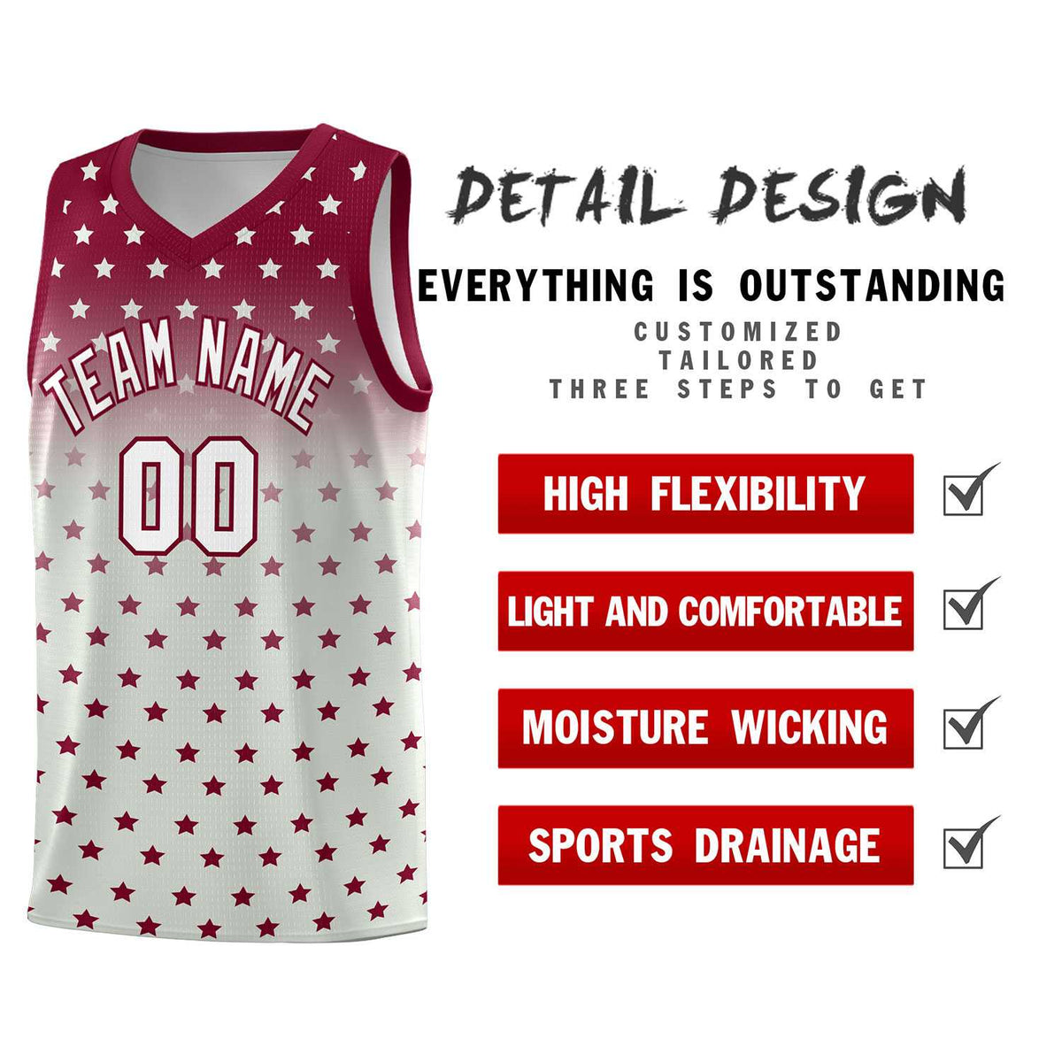 Custom Crimson Gray Gradient Start Pattern Basketball Jersey Sets