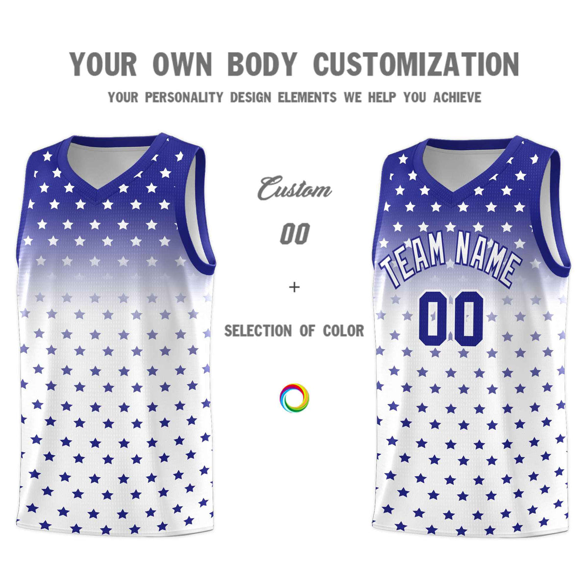 Custom Royal White Gradient Start Pattern Basketball Jersey Sets