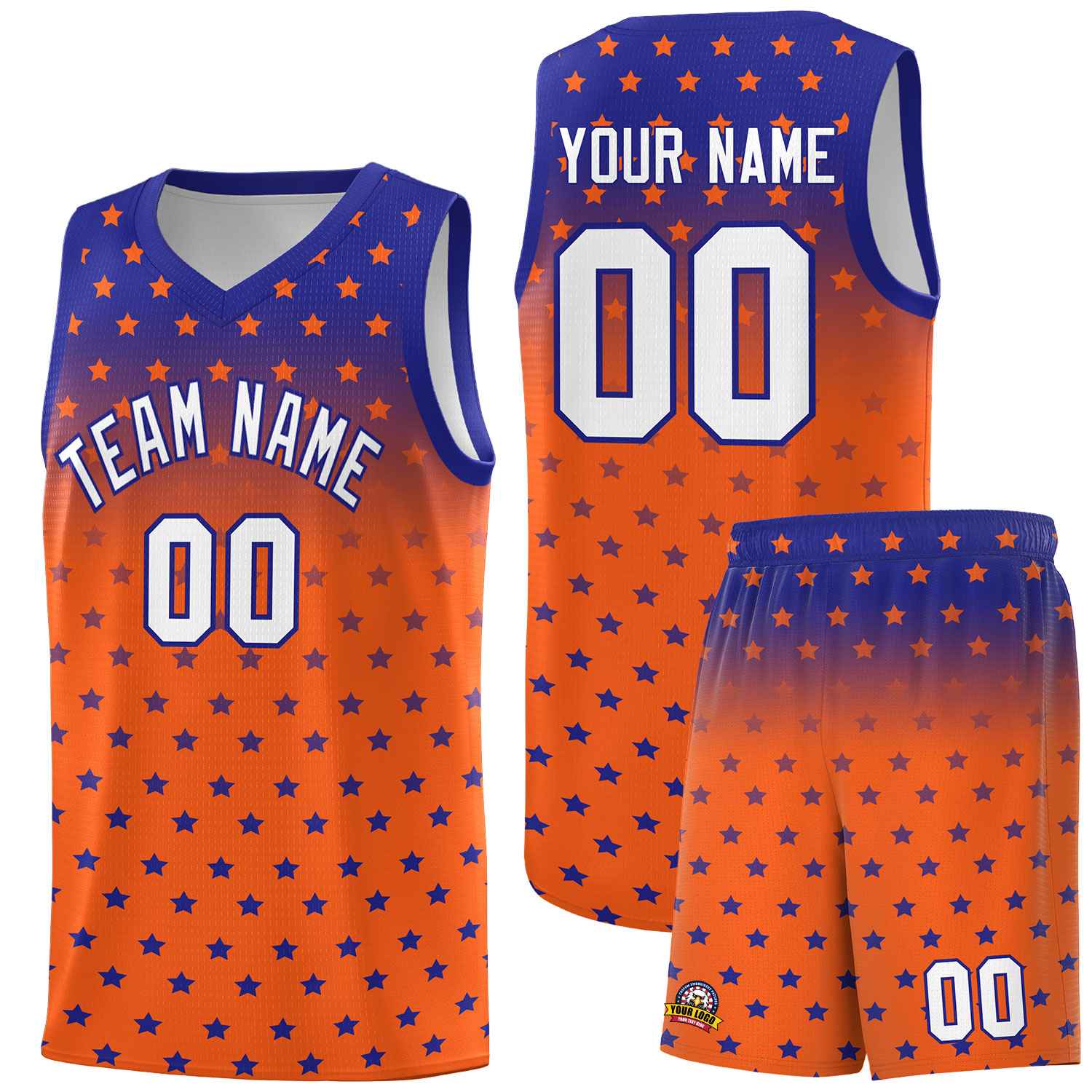 Custom Royal Orange Gradient Start Pattern Basketball Jersey Sets